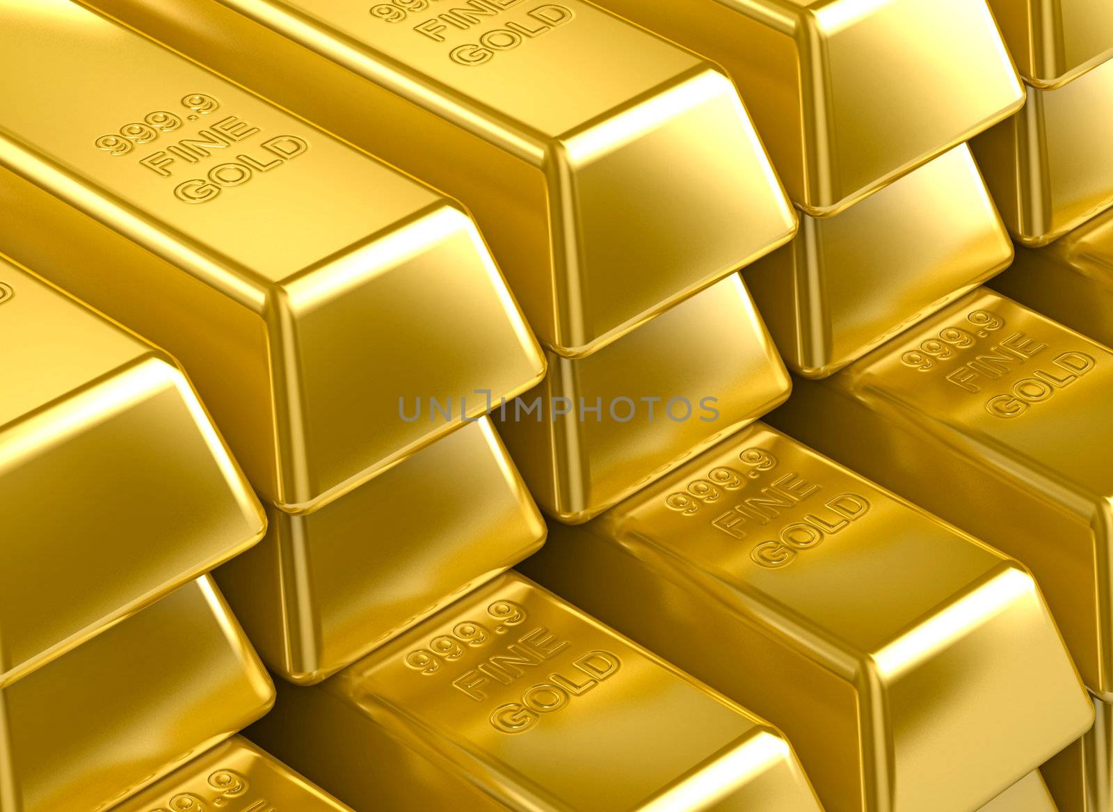 stack with 3D gold bars. gold texture background wallpaper