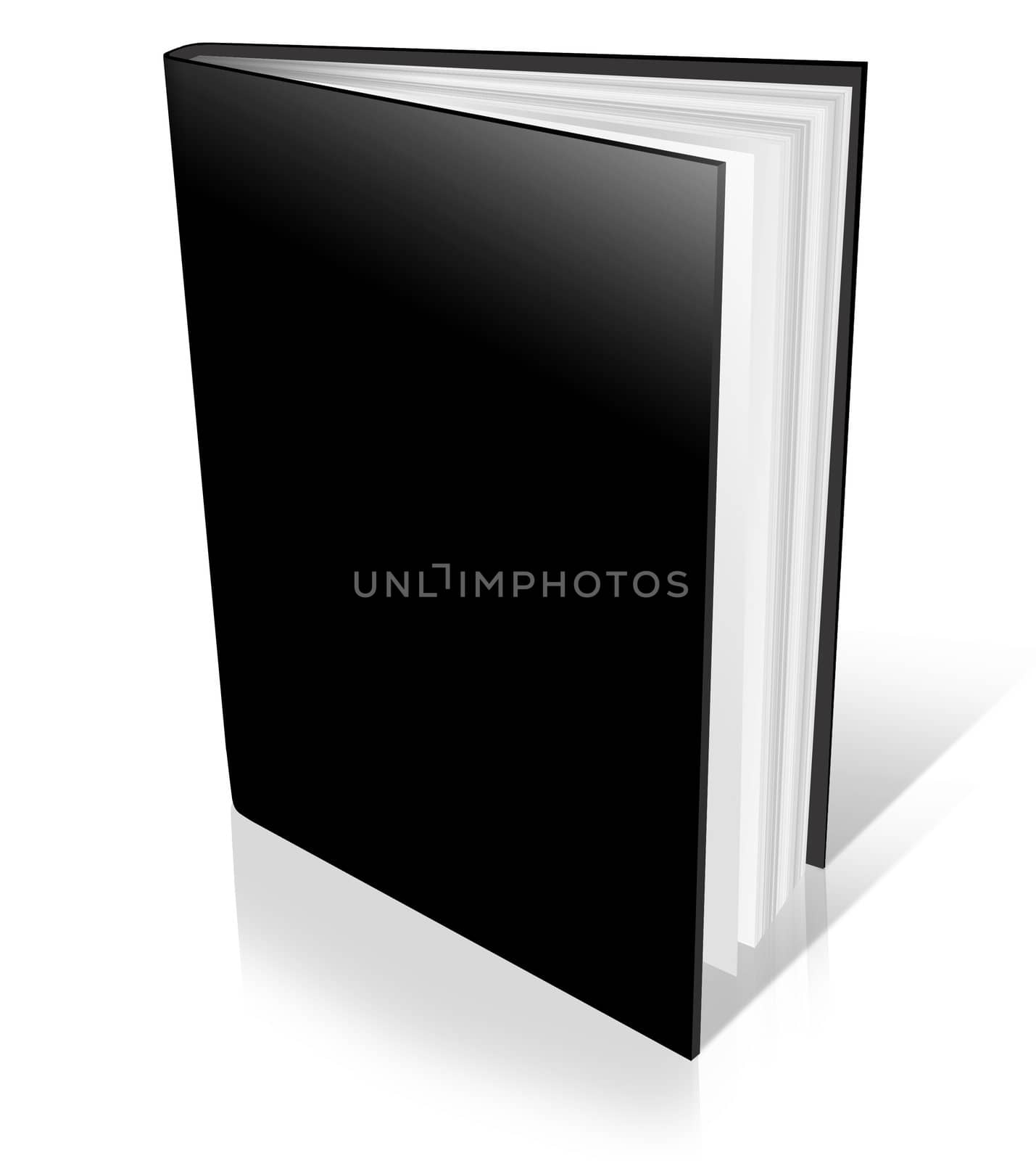 black Hard Cover Book Open on white background