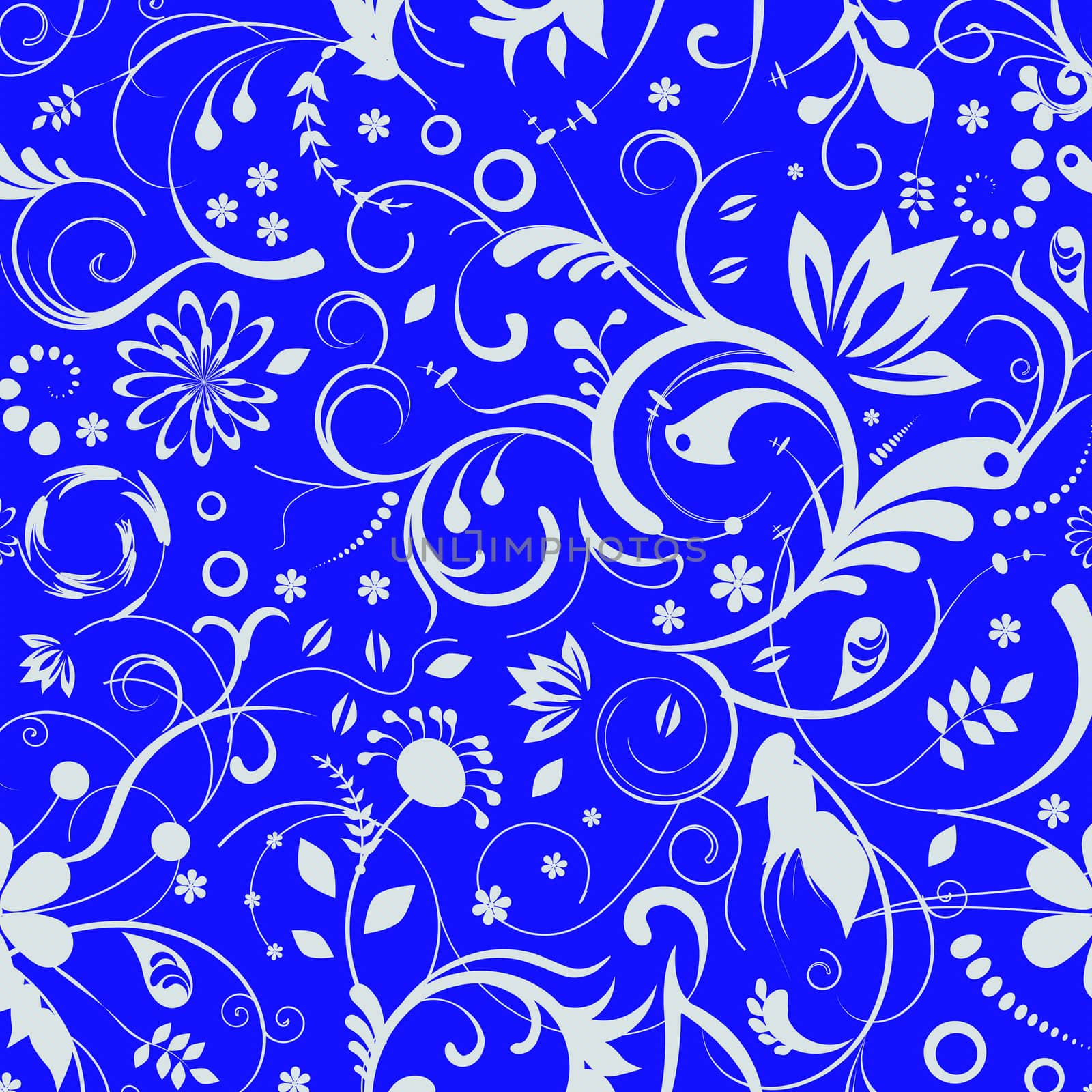 blue Damask Seamless floral Pattern background texture