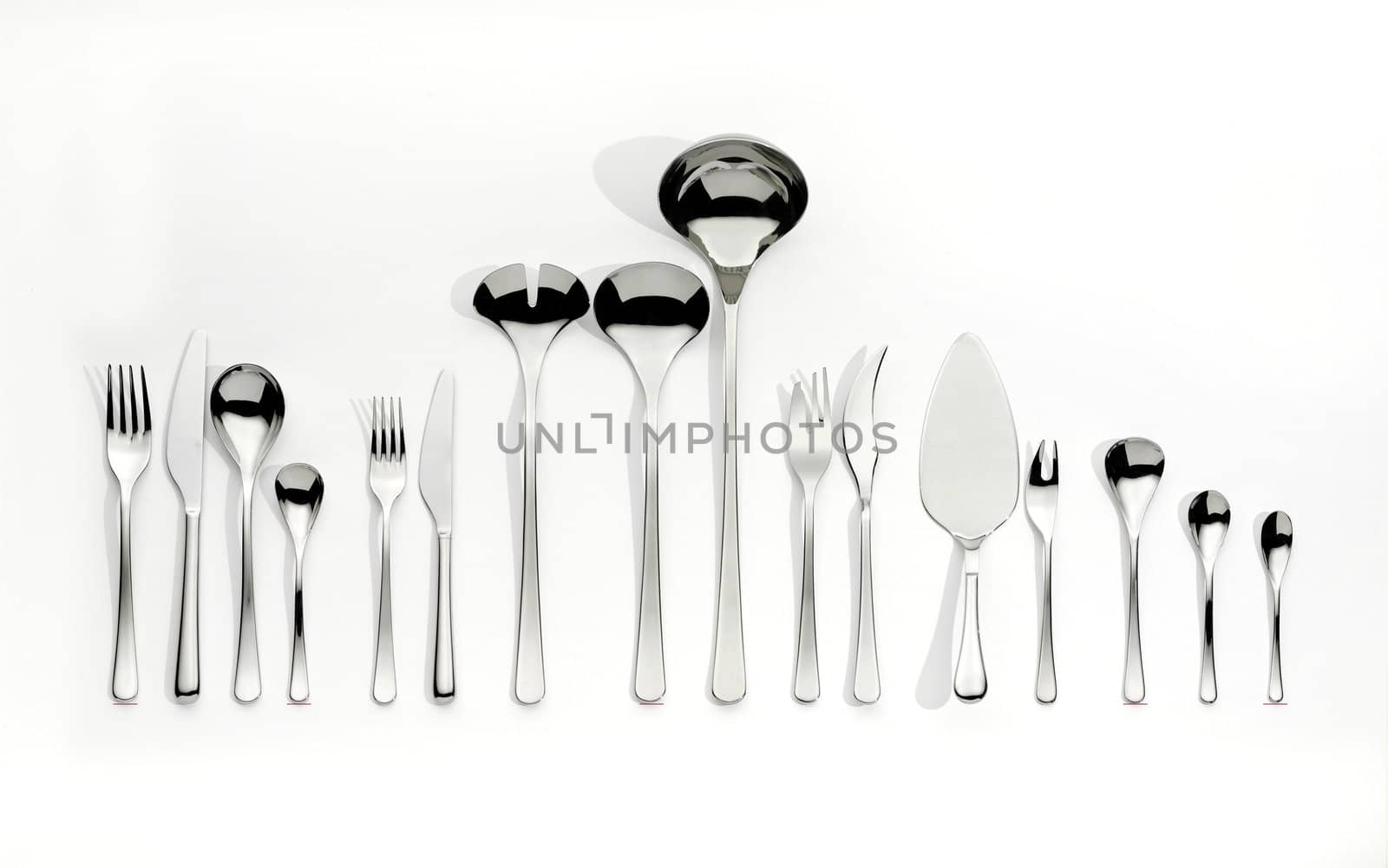 Cutlery set with Fork, Knife and Spoon on white background 
