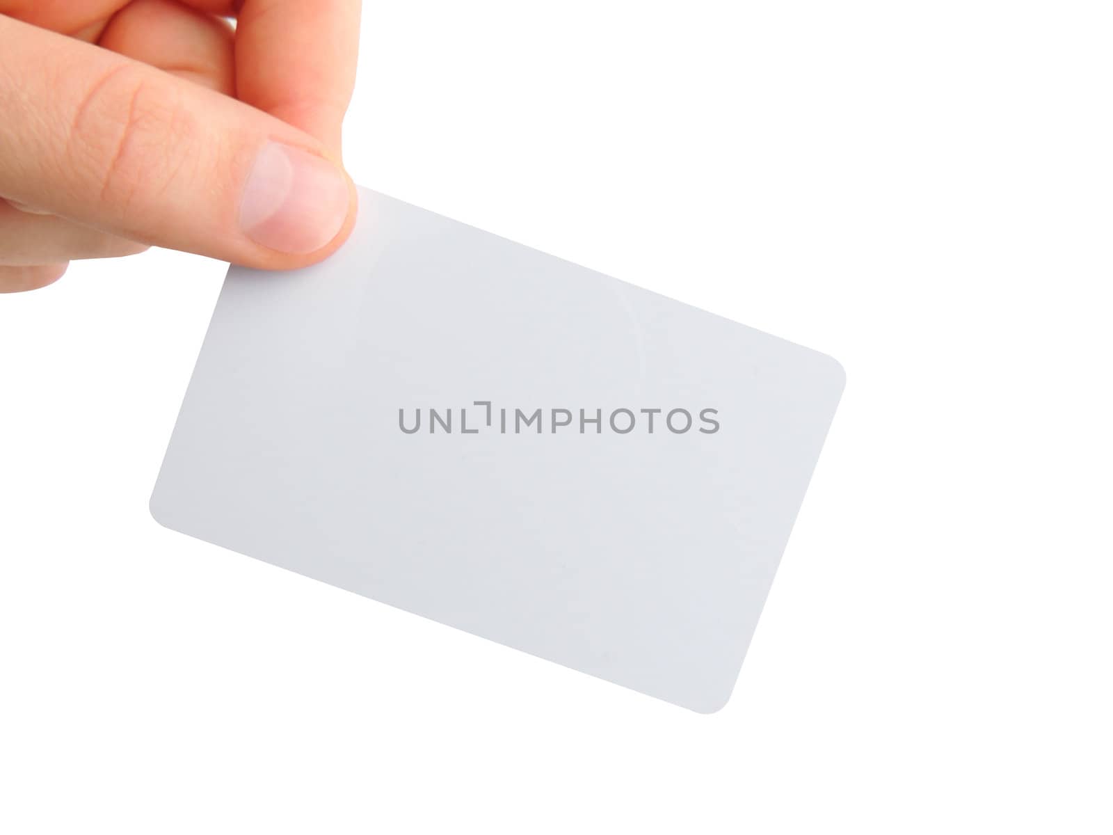 hand holding blank business card by mereutaandrei