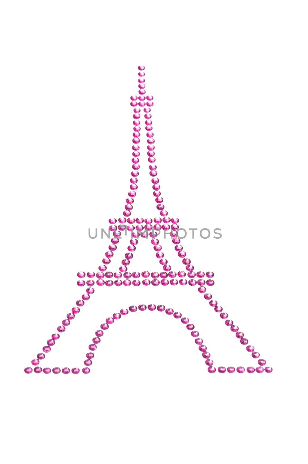Eifel Tower in Pink made of Rhinestones over white