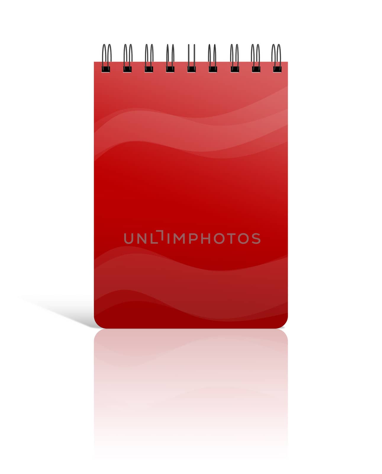 red spiral notebook with shadows isolated on white background