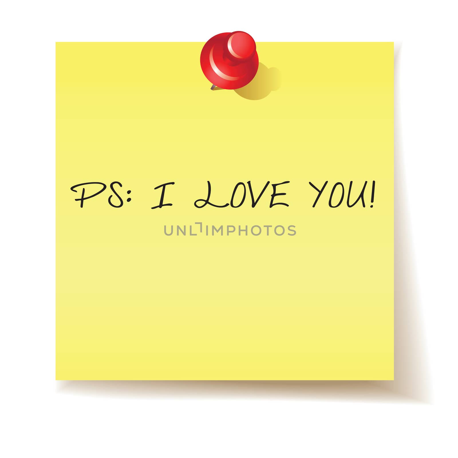 Yellow stick note with the message: ps: i love you