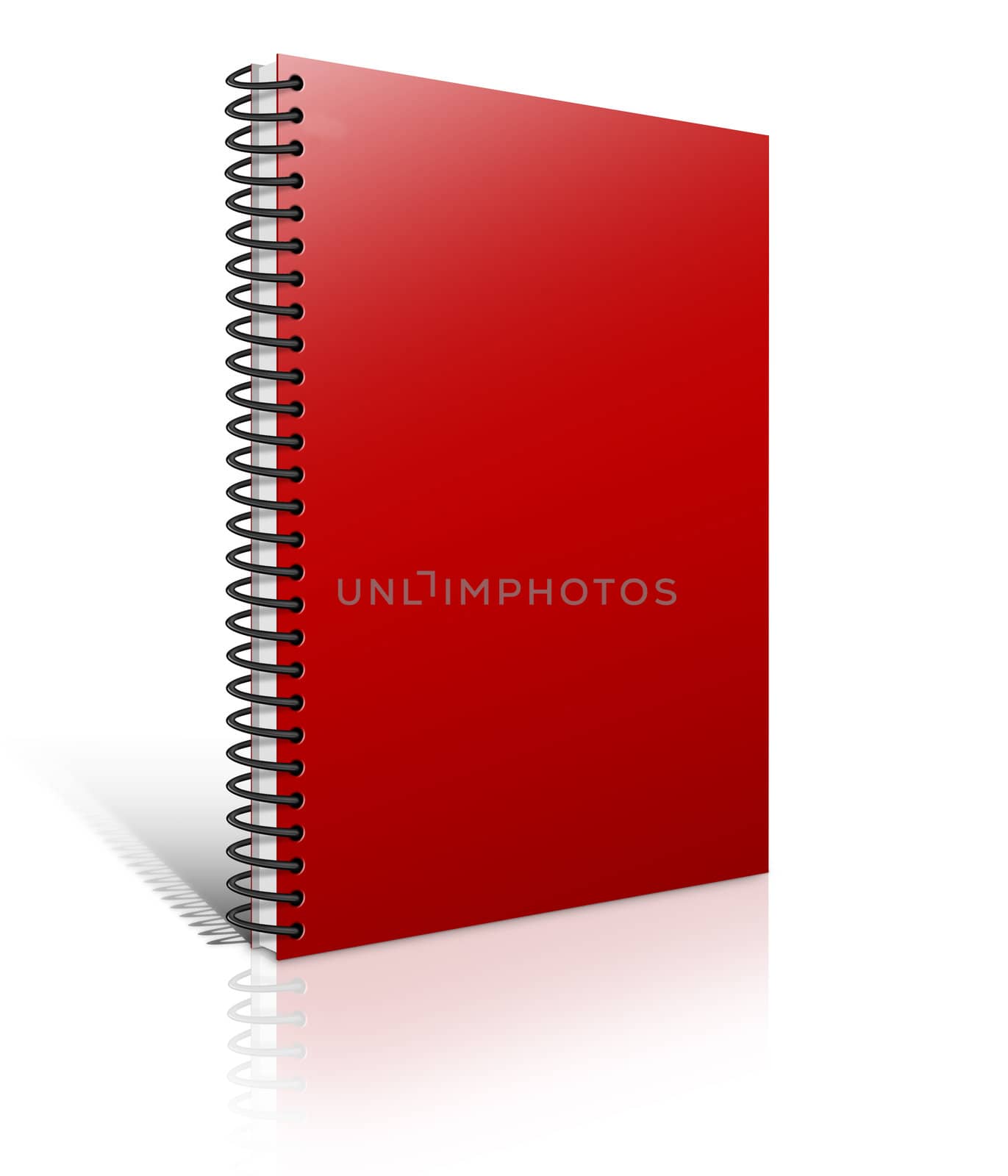 3D red notebook spiral isolated on white background