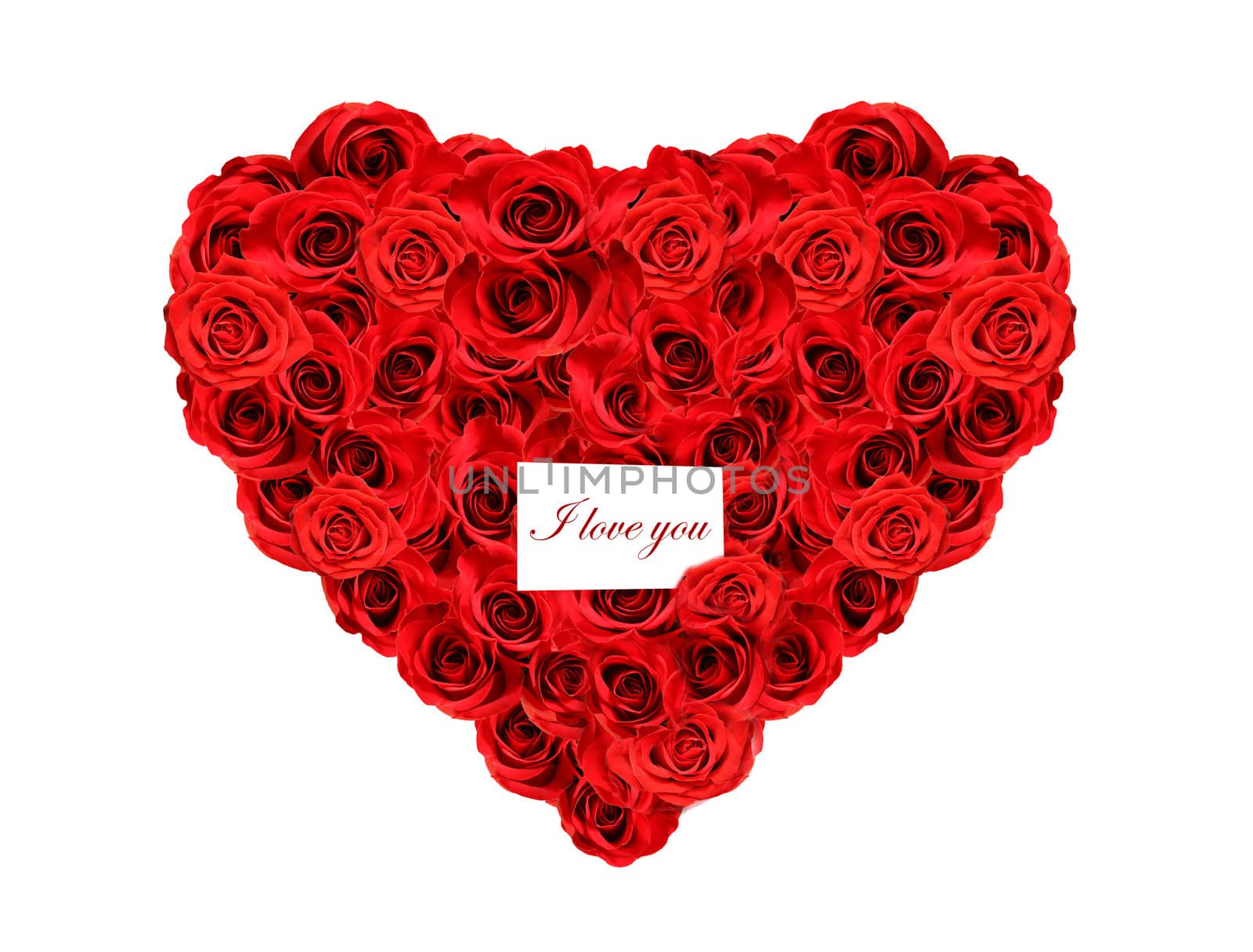 heart made from red roses and the message I love you