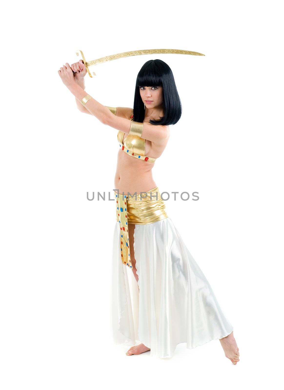 egypt dancer with a sword isolated on a white background 