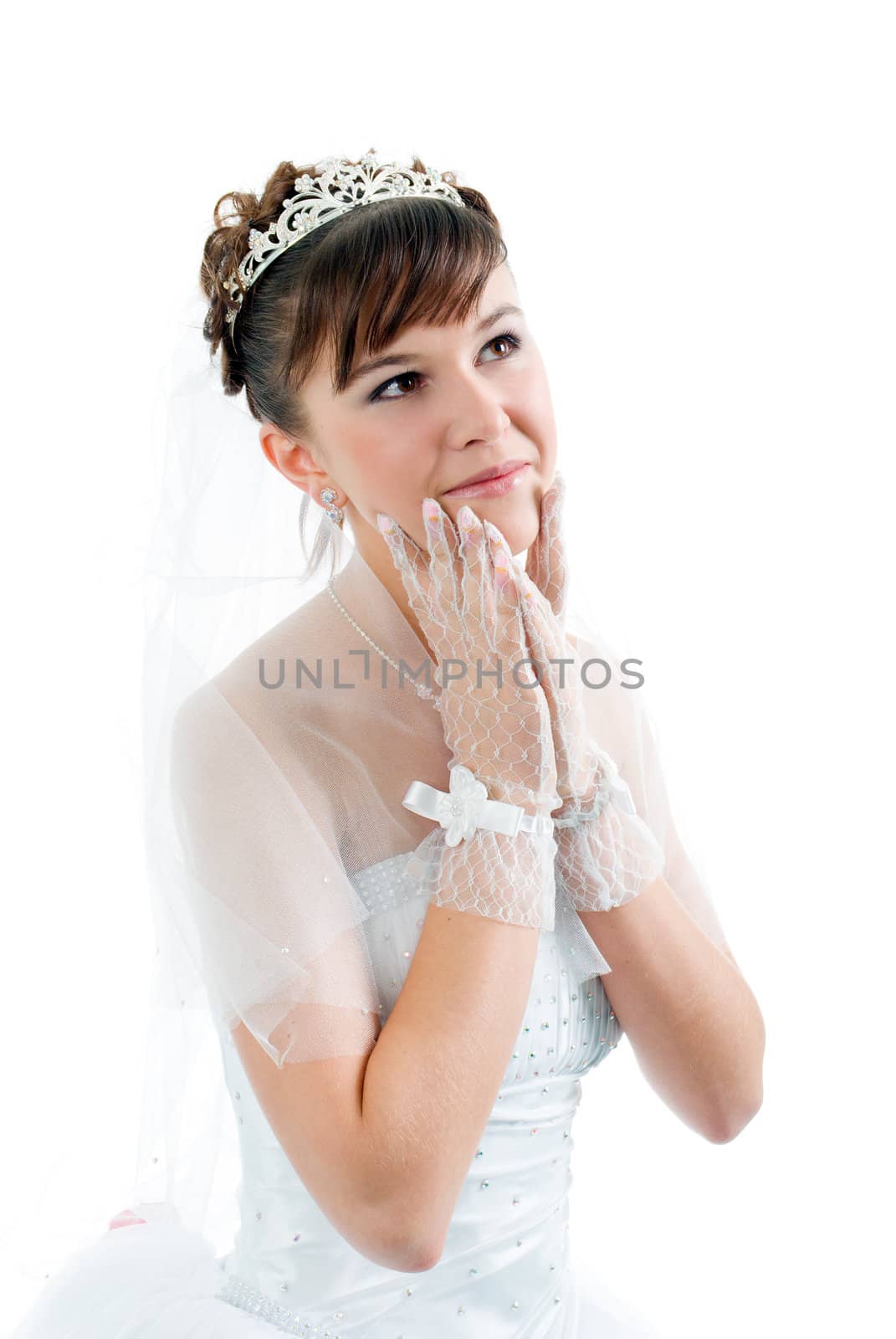 Beauty young bride dressed in elegance wedding dress   by Fanfo