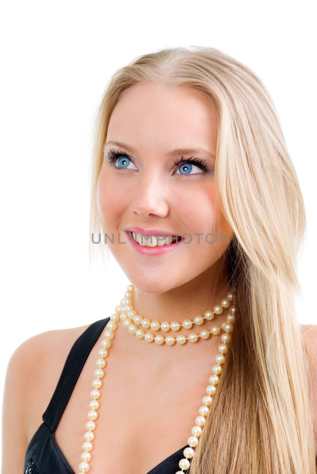 close-up portrait young  beautiful  sexy blond girl.Isolated on white background