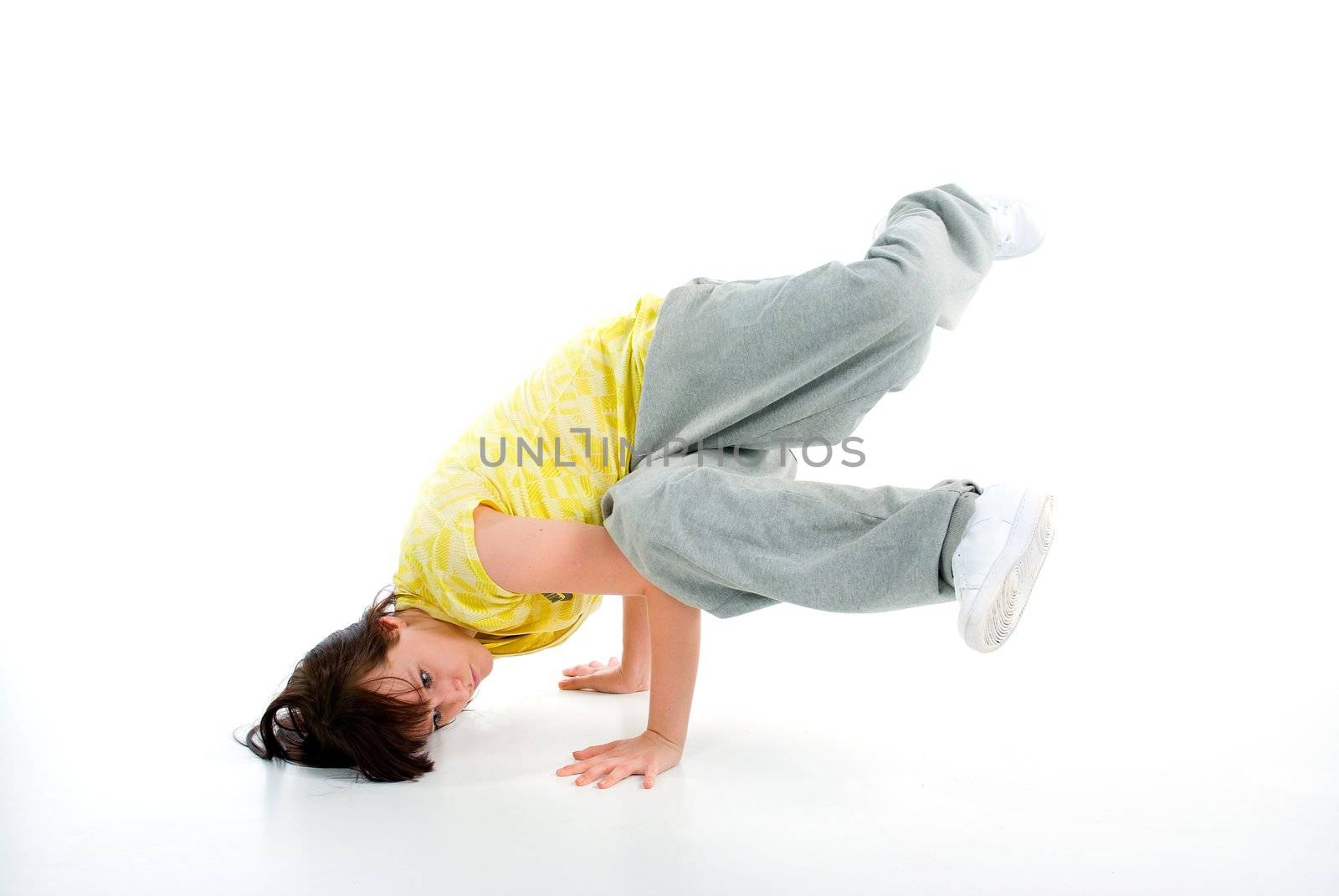 stylish and cool hip hop style dancer posing  on white background