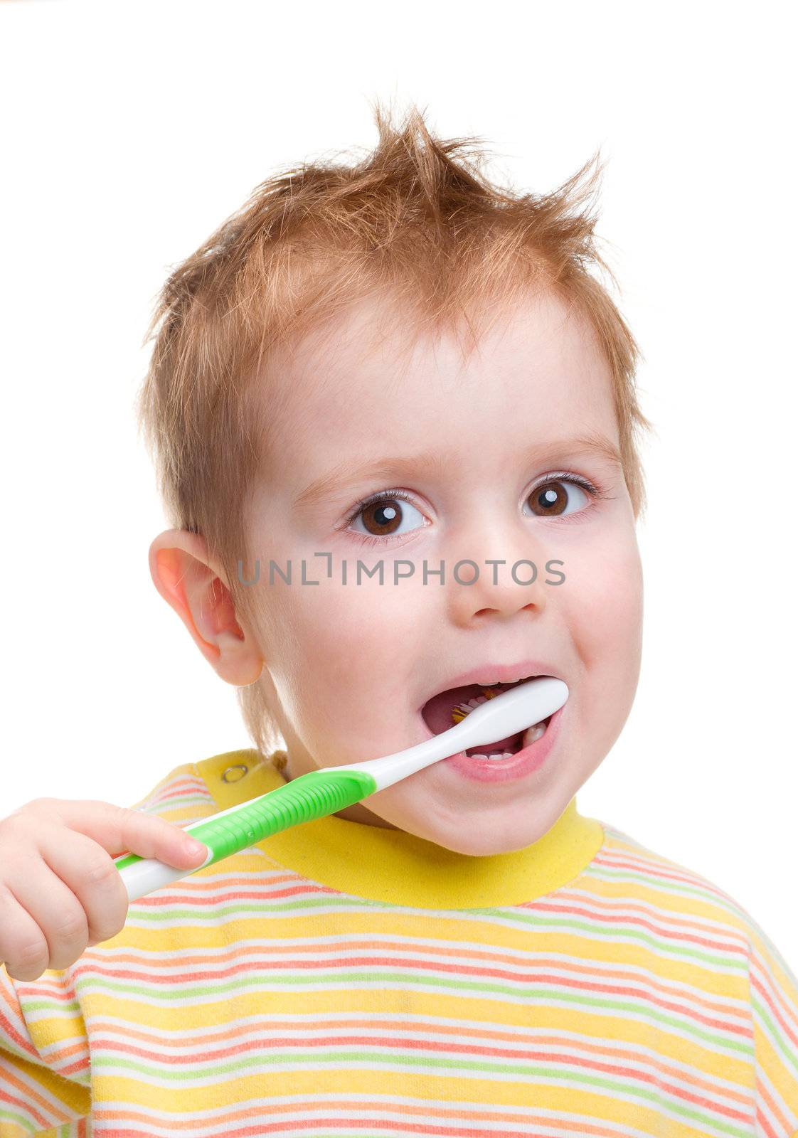 smiley boy cleans a teeth isolated  by Fanfo