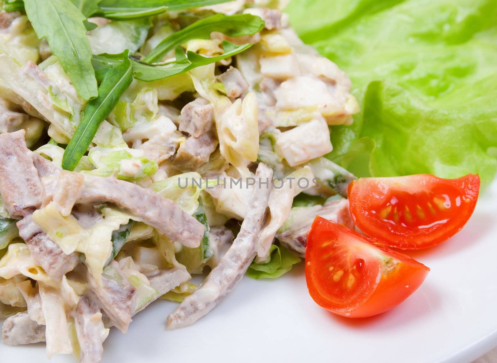 meat salad with vegetable.Italian kitchen