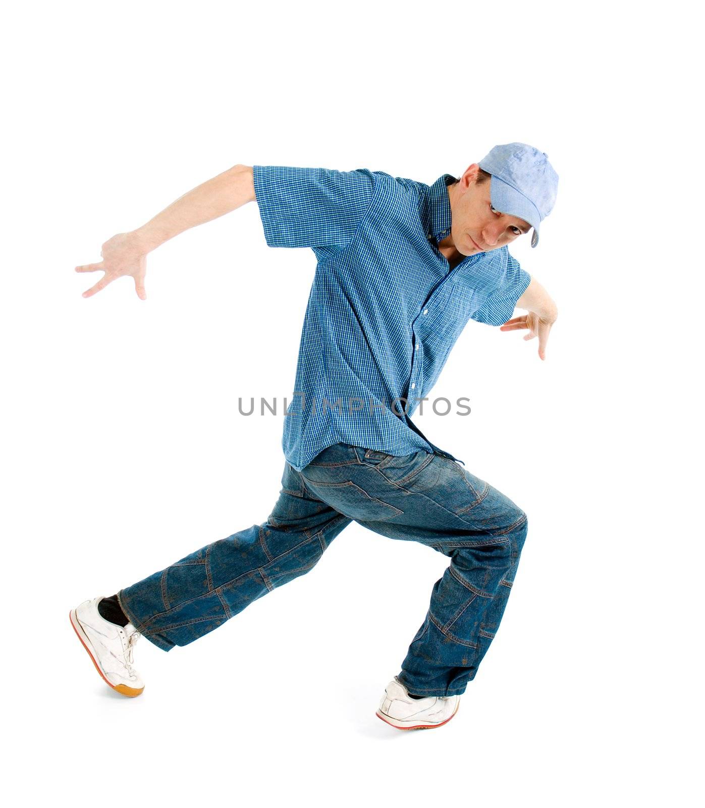  cool hip hop style dancer posing on white backgroun