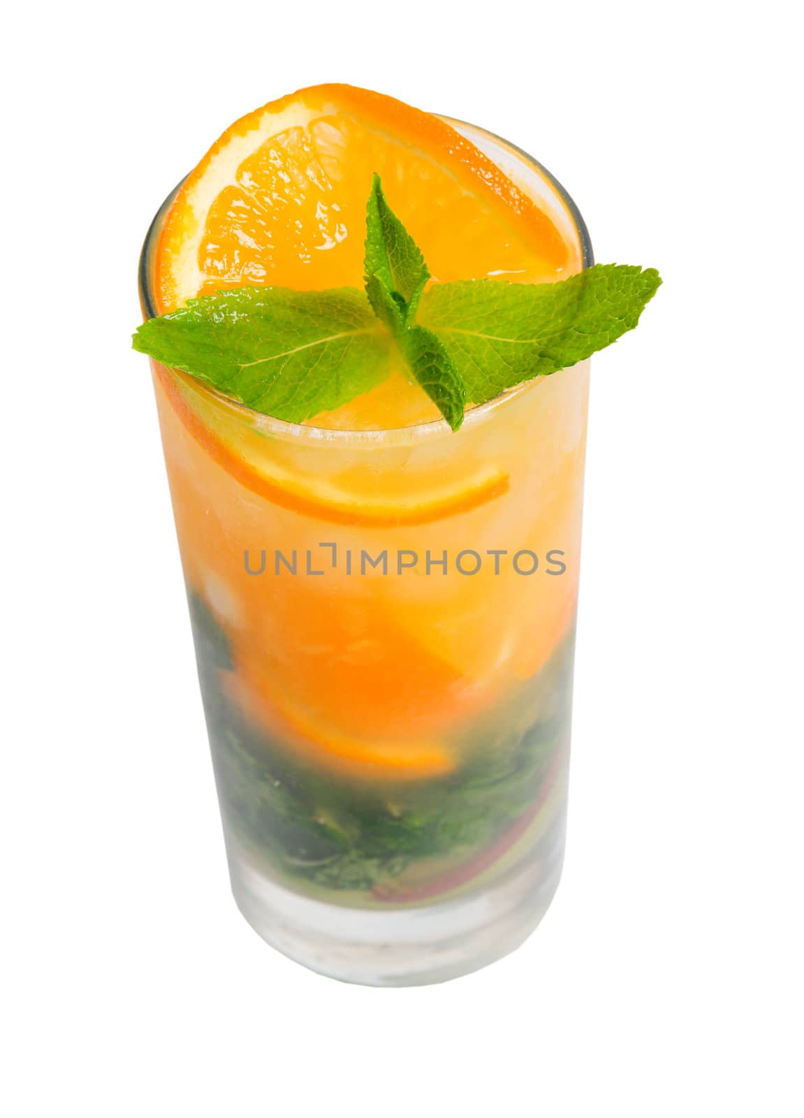 Mojito orange cocktail.isolated on white background.clipping Path