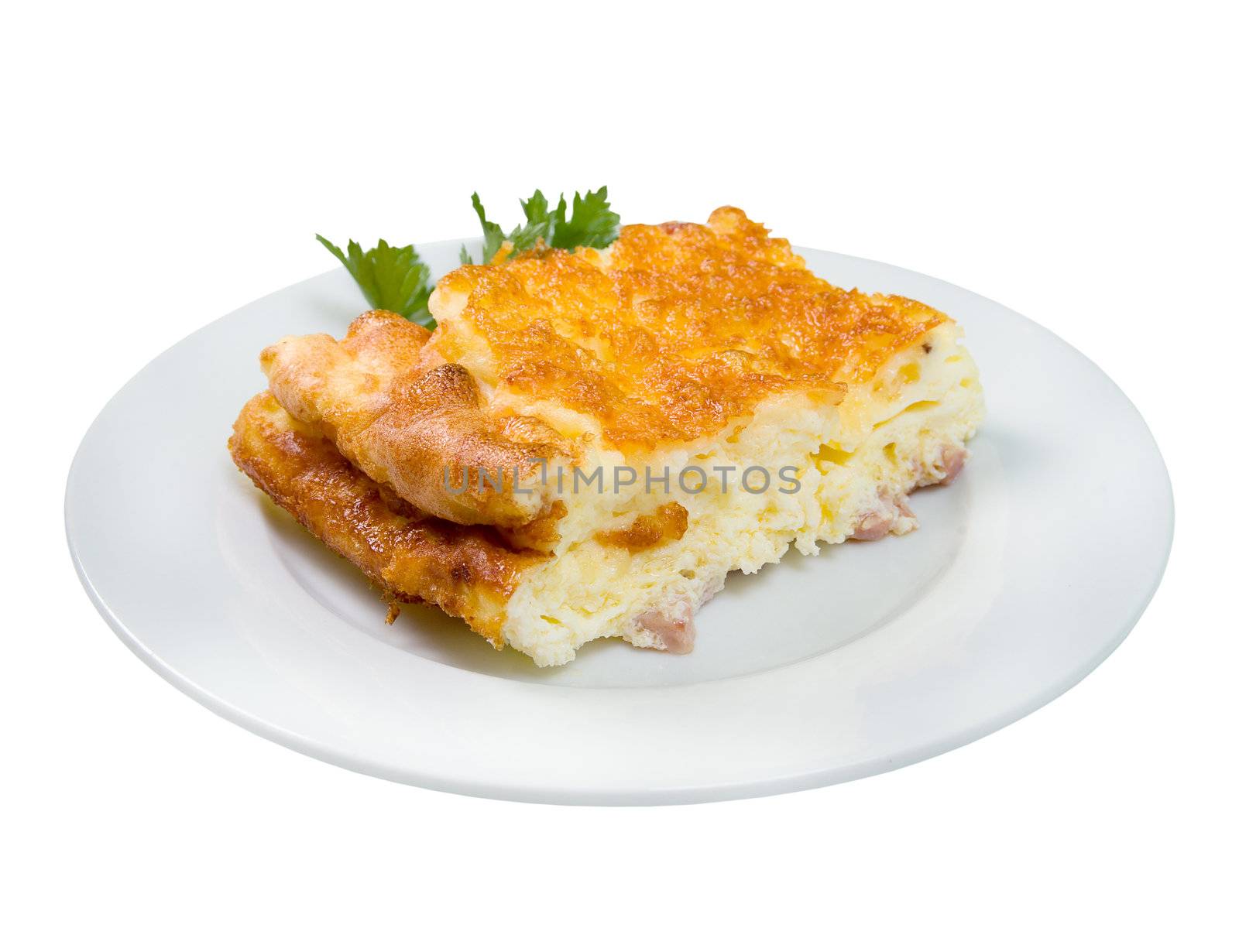  Fried egg omelette on plate with parsley