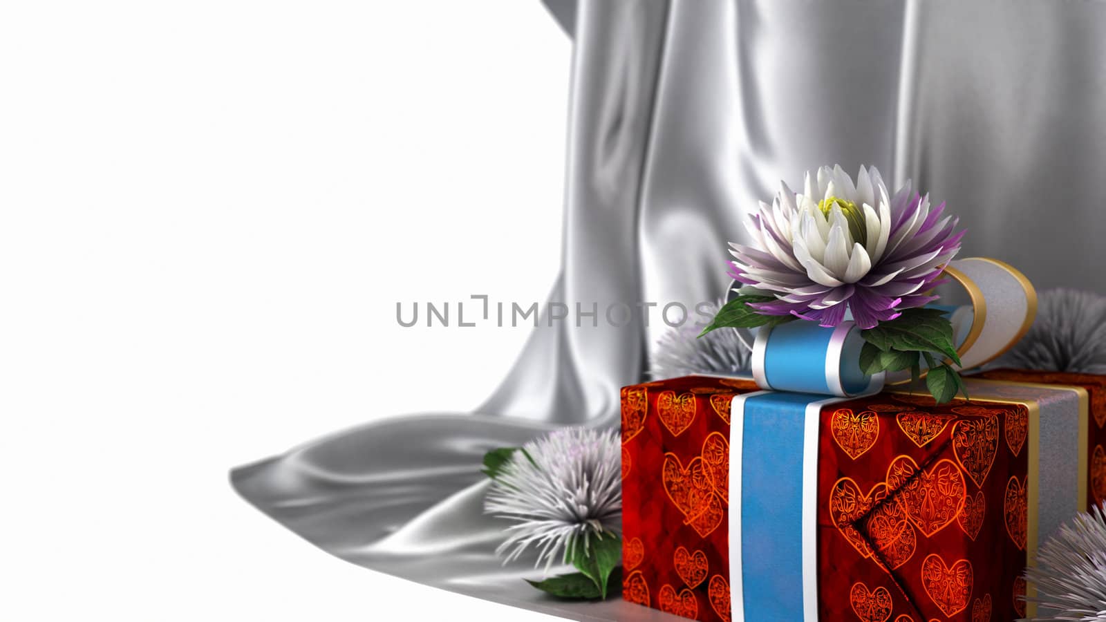 holiday flowers with cloth and gift box by denisgo
