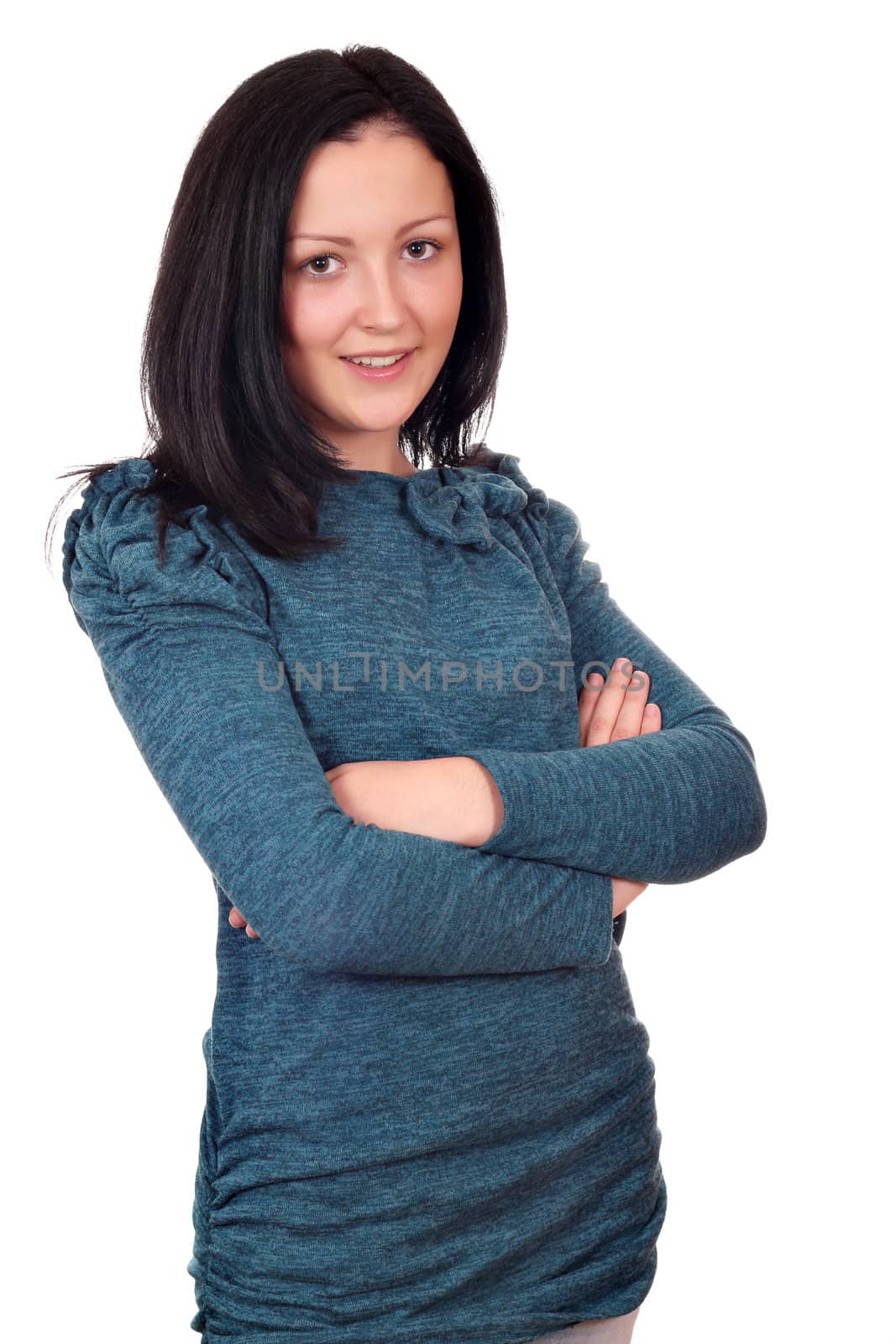 beautiful teenage girl posing on white 