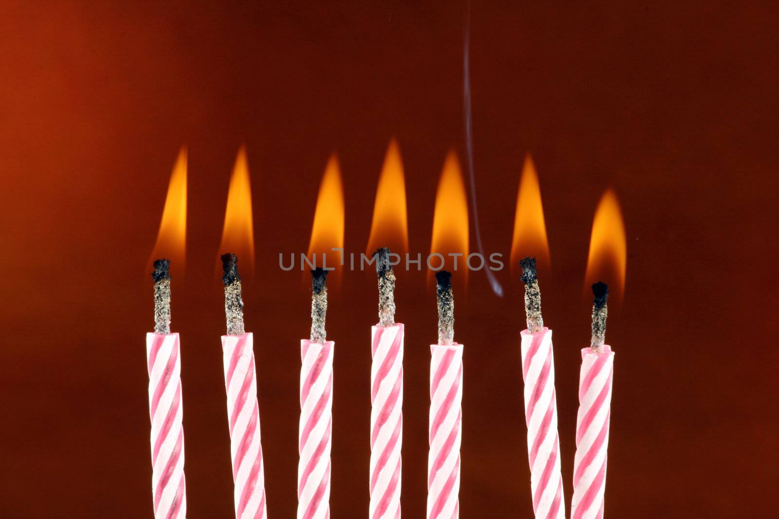 Some lit birthday candles close up 