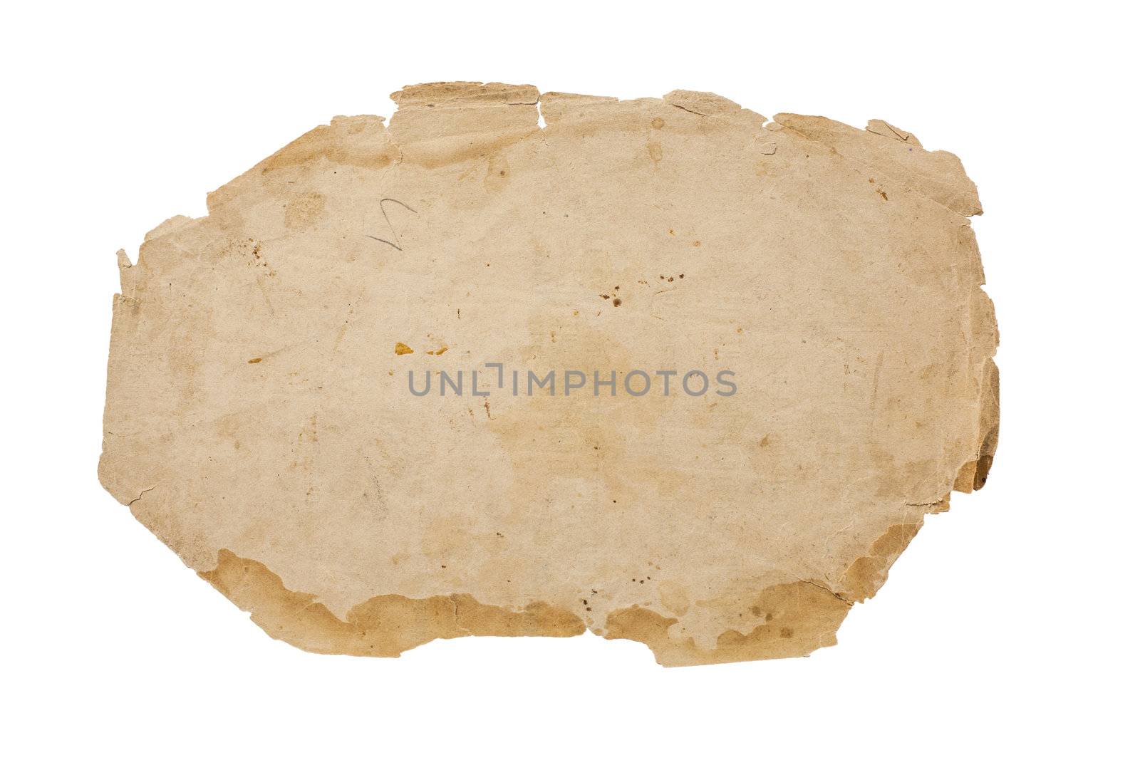 sheet of old paper isolated on a white background