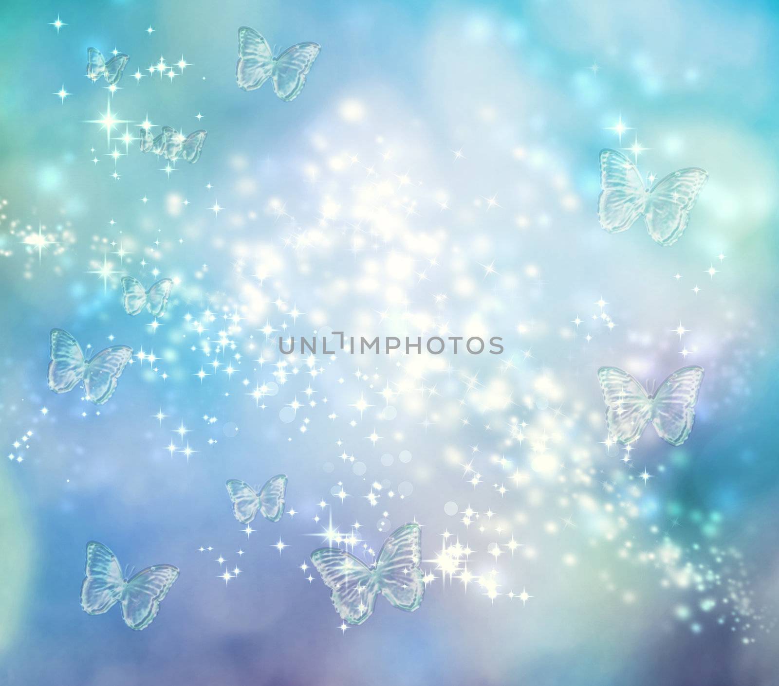 Bright butterfly blue pastel lights background 