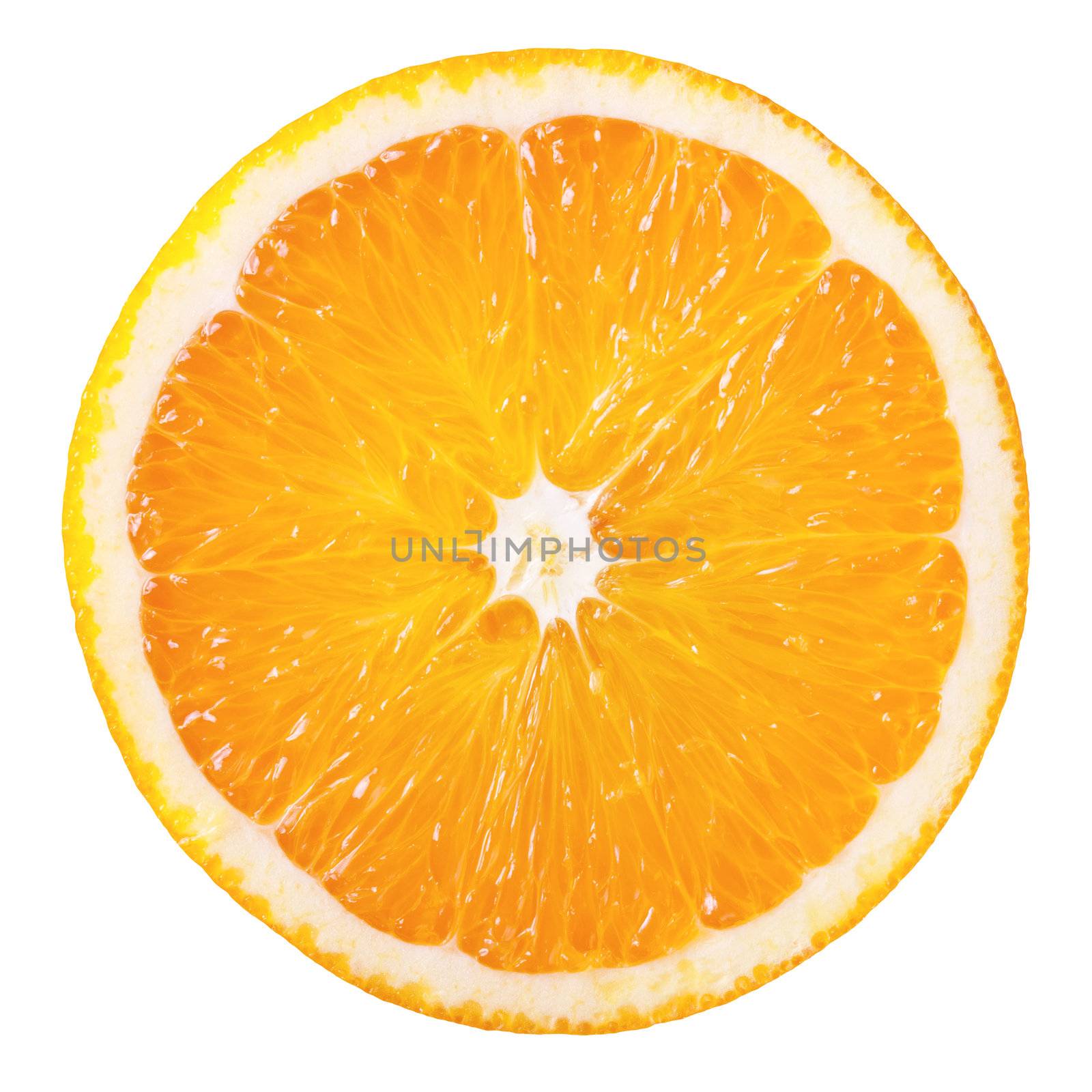 Slice of fresh orange isolated on white background