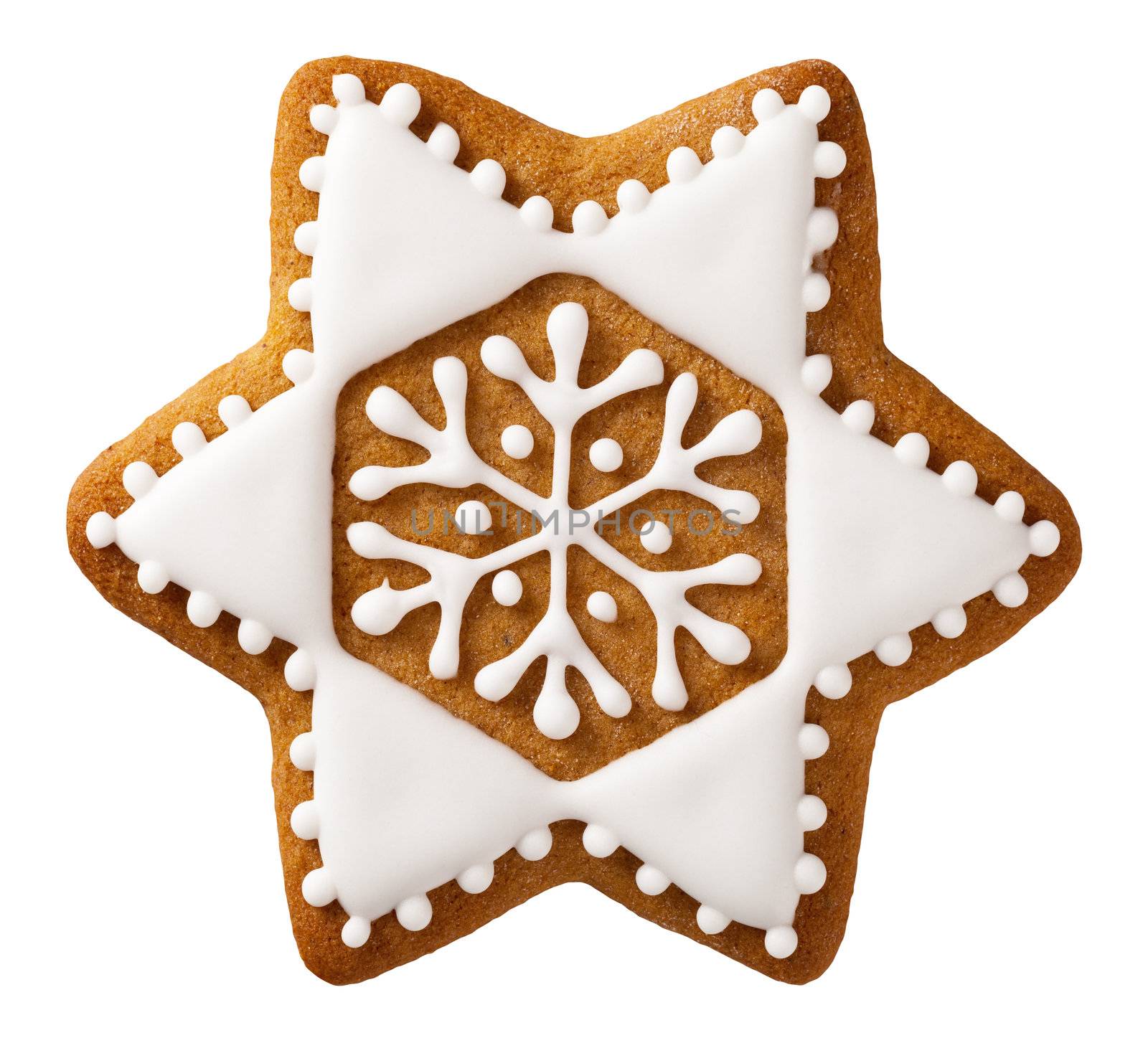 Christmas gingerbread isolated on white background, star shape