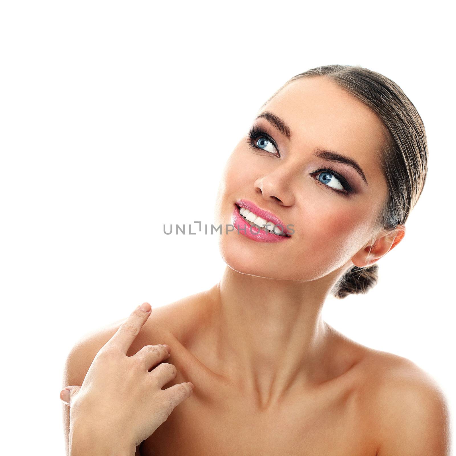 Young latino woman smiling isolated over white background