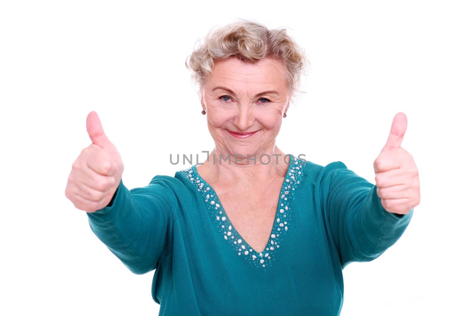 Happy old lady isolated on whitebackground