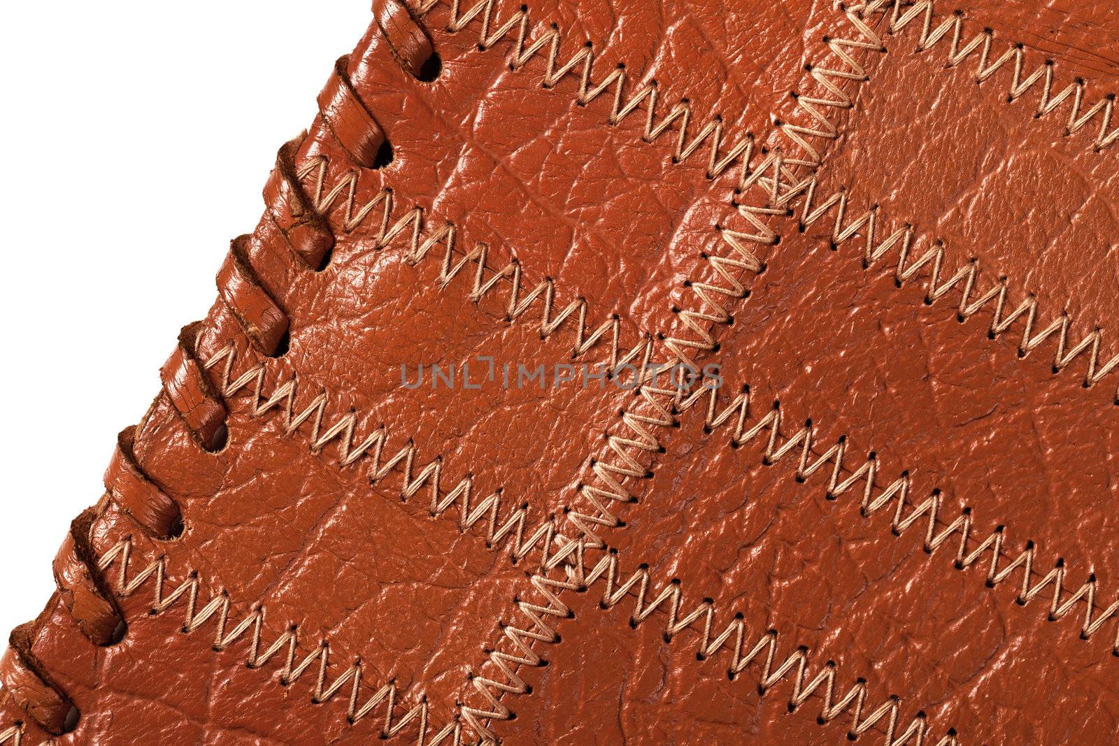 Brown leather texture isolated on white background . Macro shot