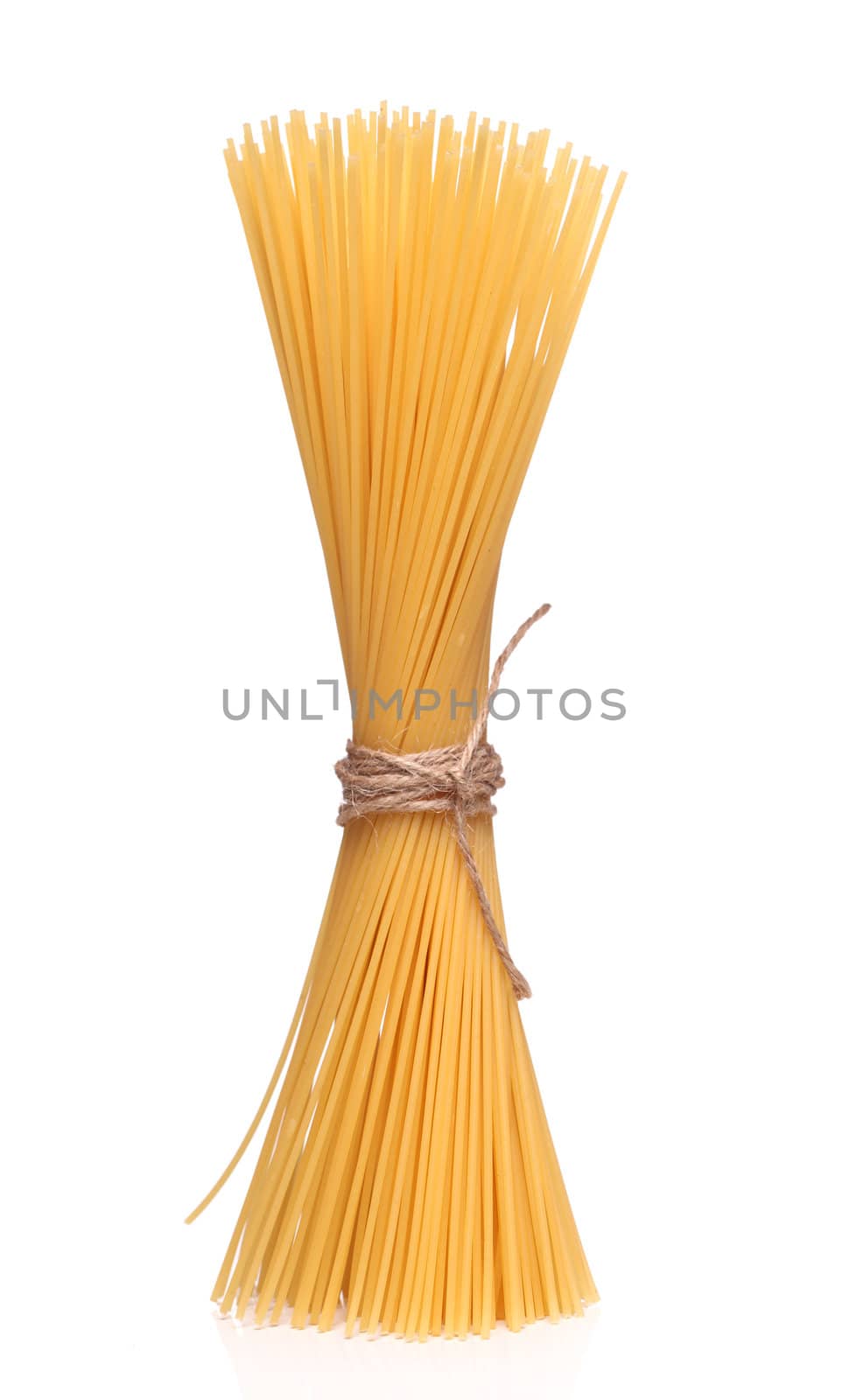 Golden spaghetti isolated over white background