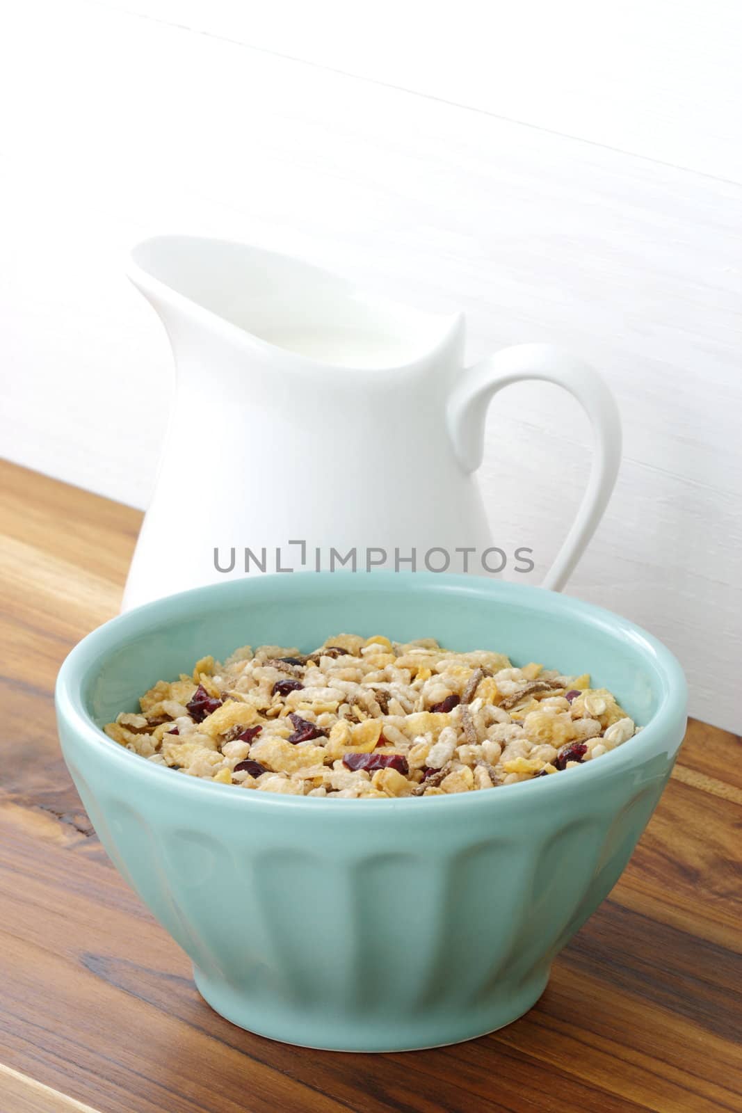 Delicious and nutritious lightly toasted breakfast muesli or granola cereal.
