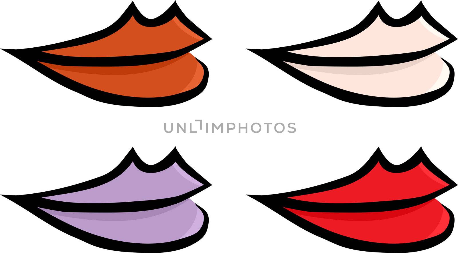 Set of four colorful lips over white background