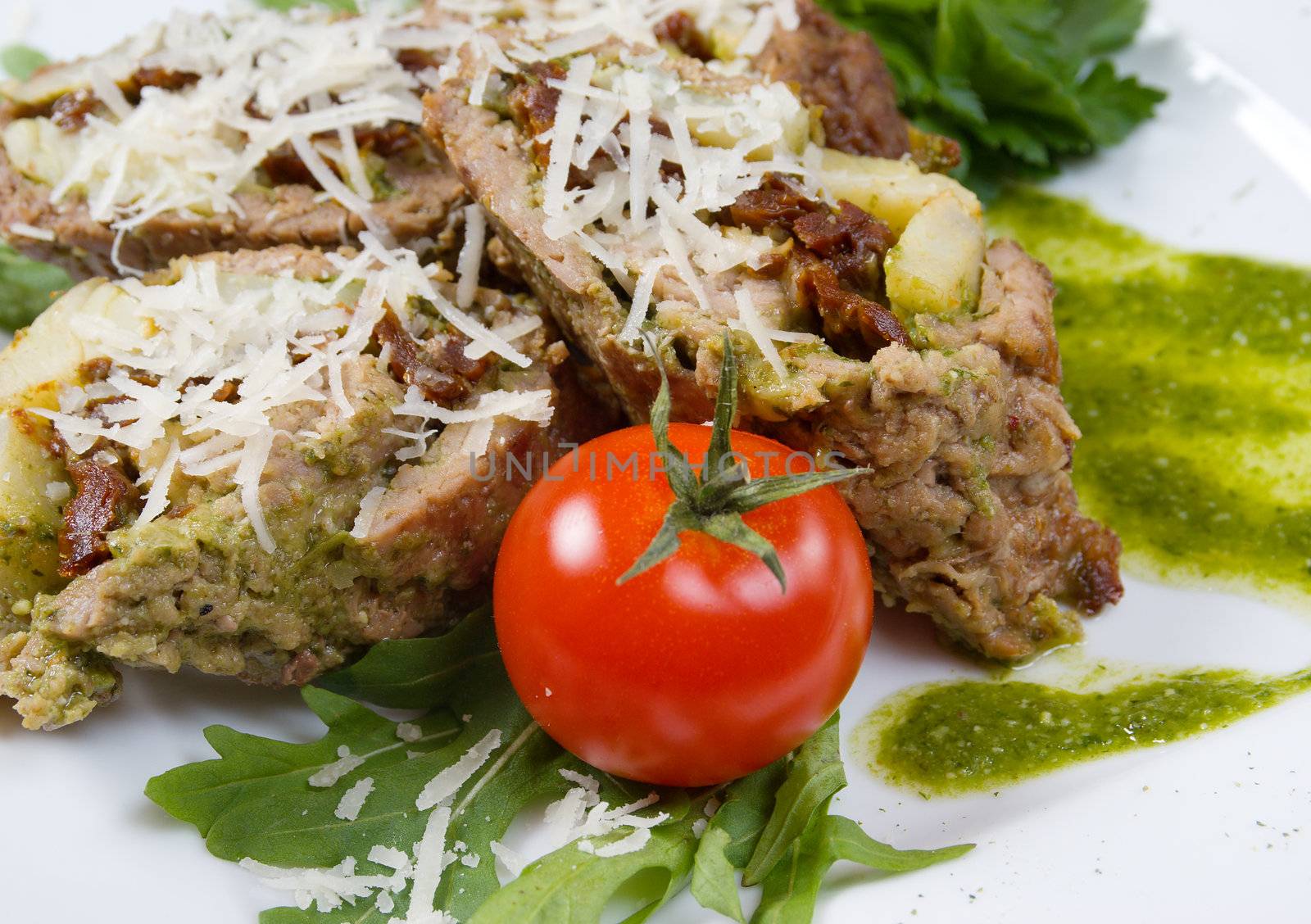Italian kitchen.meat loafs with vegetable