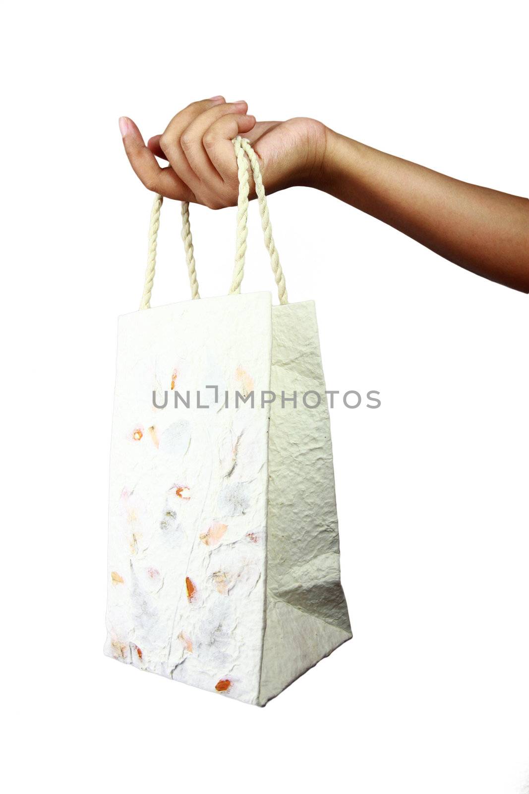recycled paper craft  paper bag in hand. by bajita111122