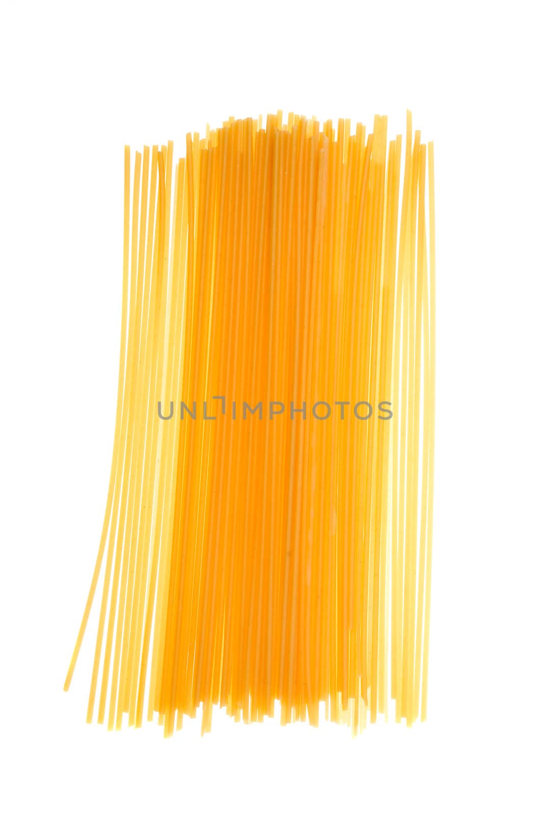 uncooked spaghetti noodles isolated on a white background.