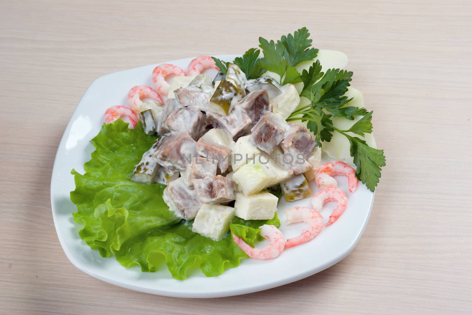 salad seafoods.tunec,prawns,vegetables..Italian kitchen.
