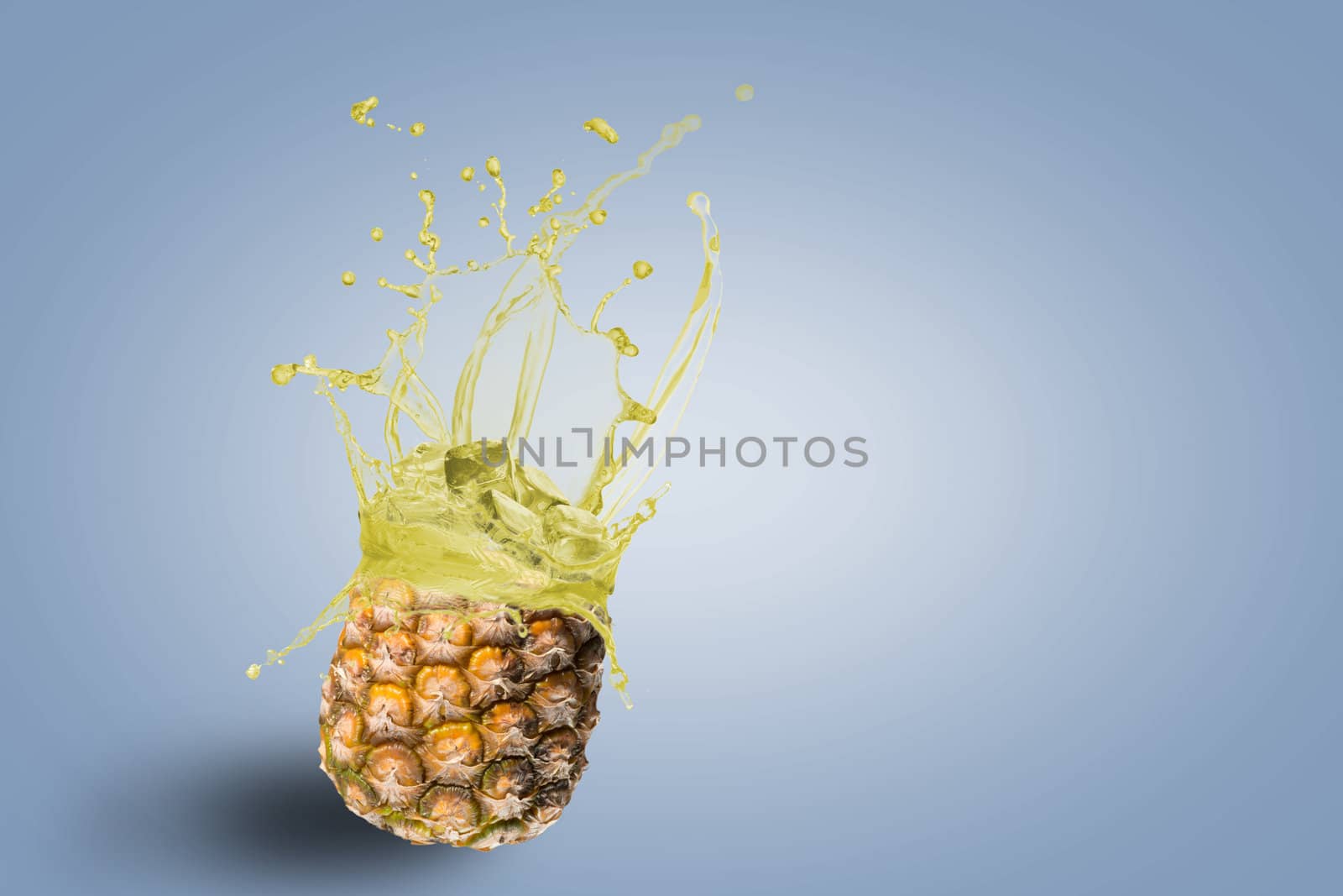 fresh pineapple juice spills, the concept of fresh fruit drinks, place for text