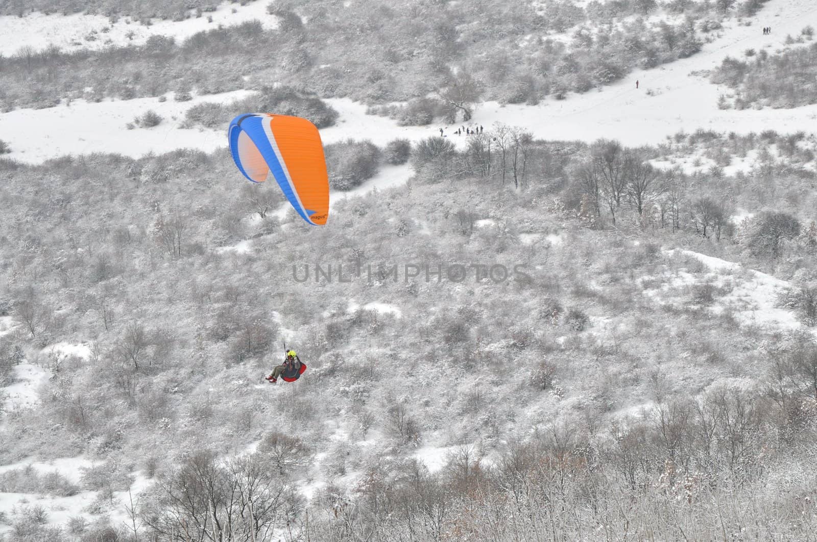 Paraglider flying in winter environment by anderm