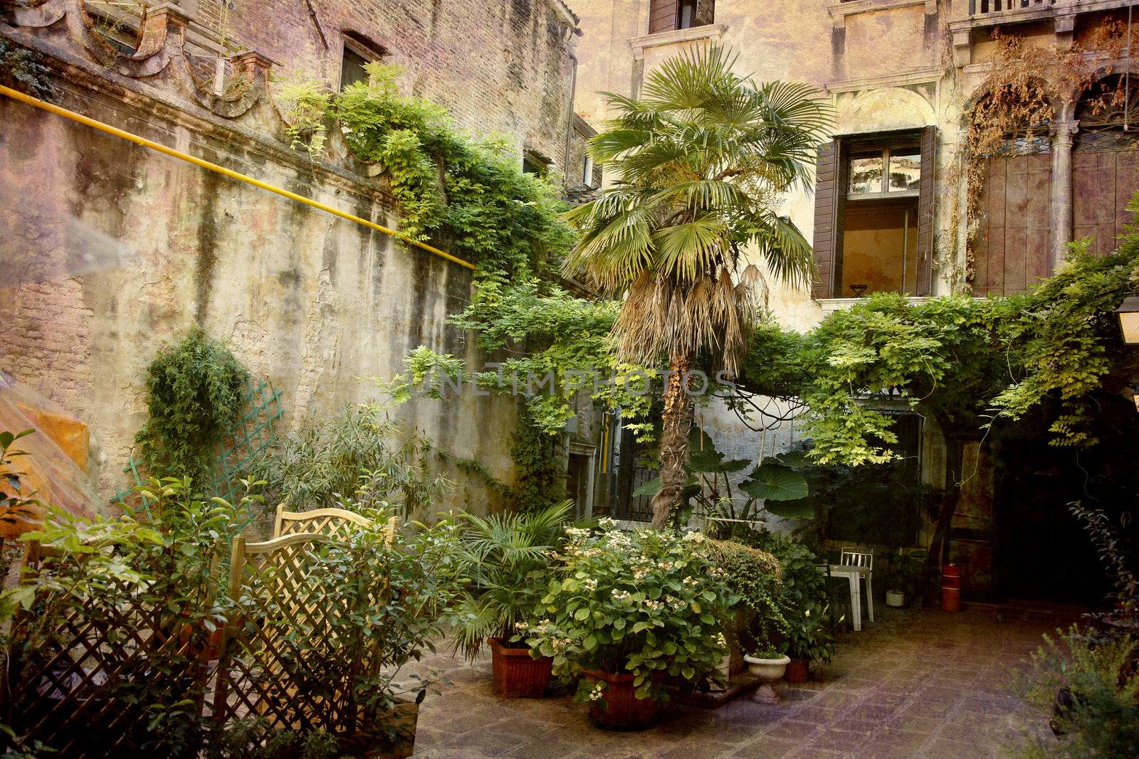 Artistic work of my own in retro style - Postcard from Italy. - Patio,  Venice.