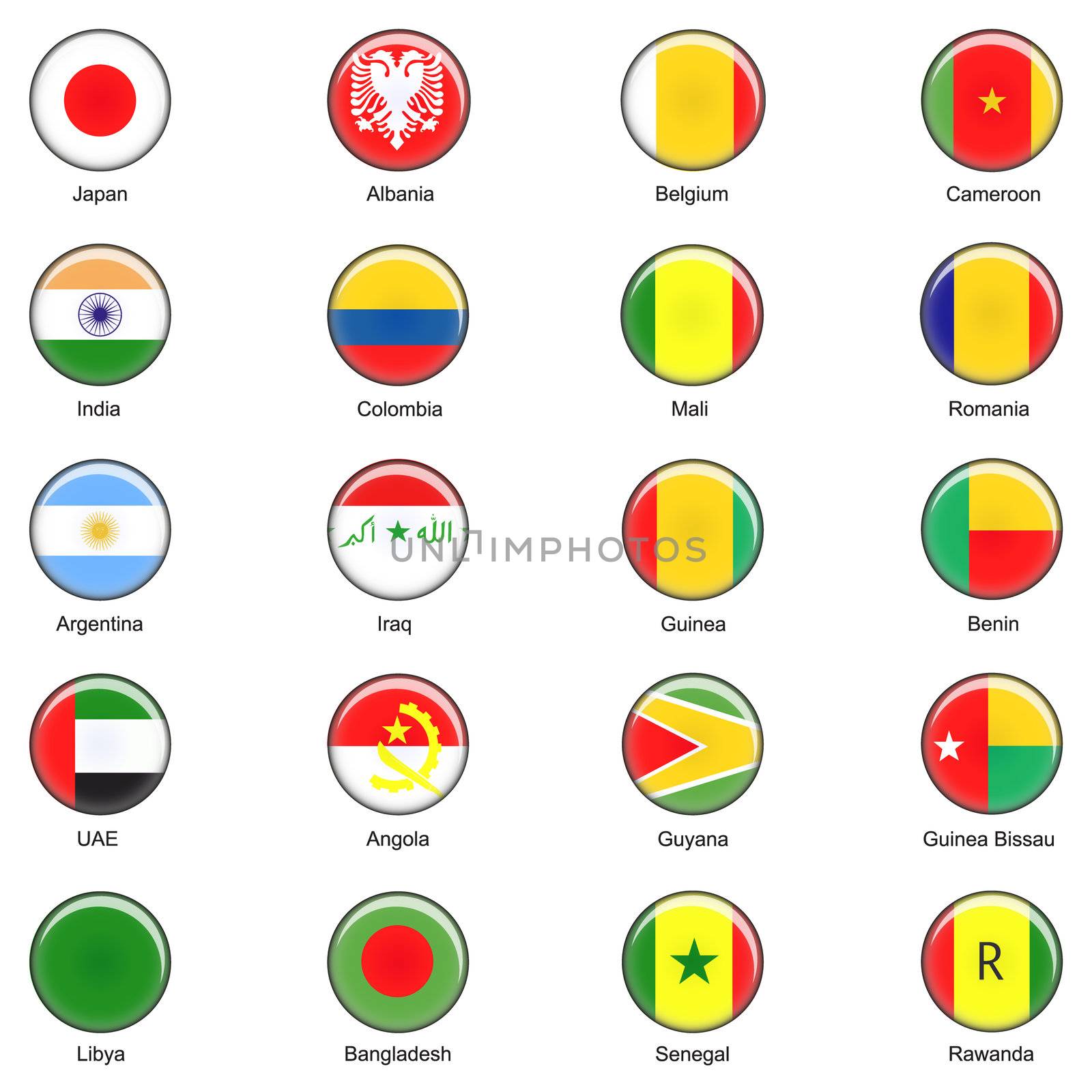 Illustrated Vector World Flag Buttons - Pack 2 of 8