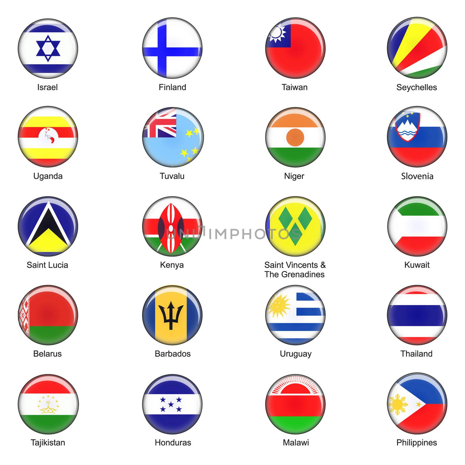 Illustrated Vector World Flag Buttons - Pack 5 of 8