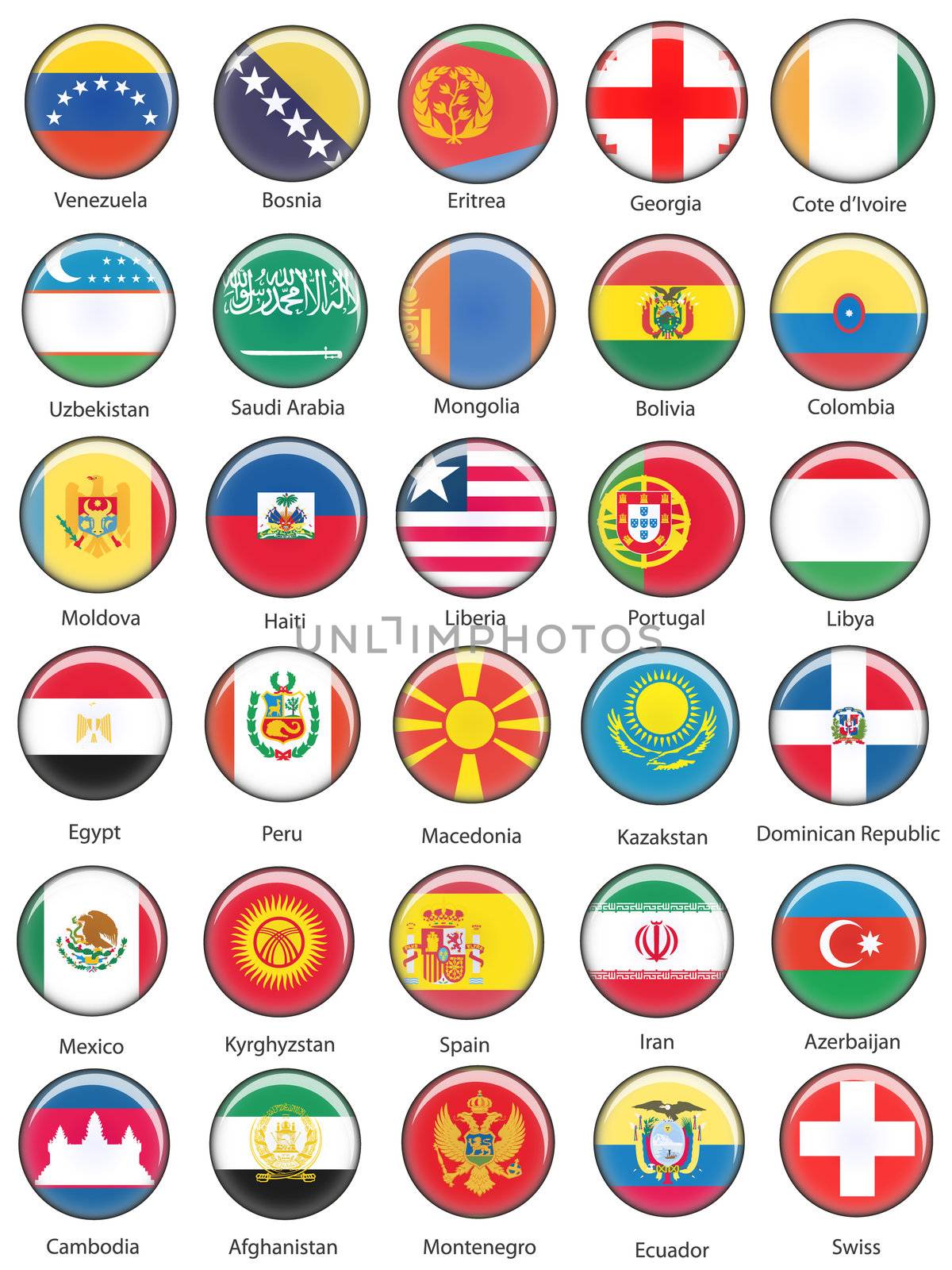 Vector World Flag Buttons - Pack 8 of 8 by DragonEyeMedia