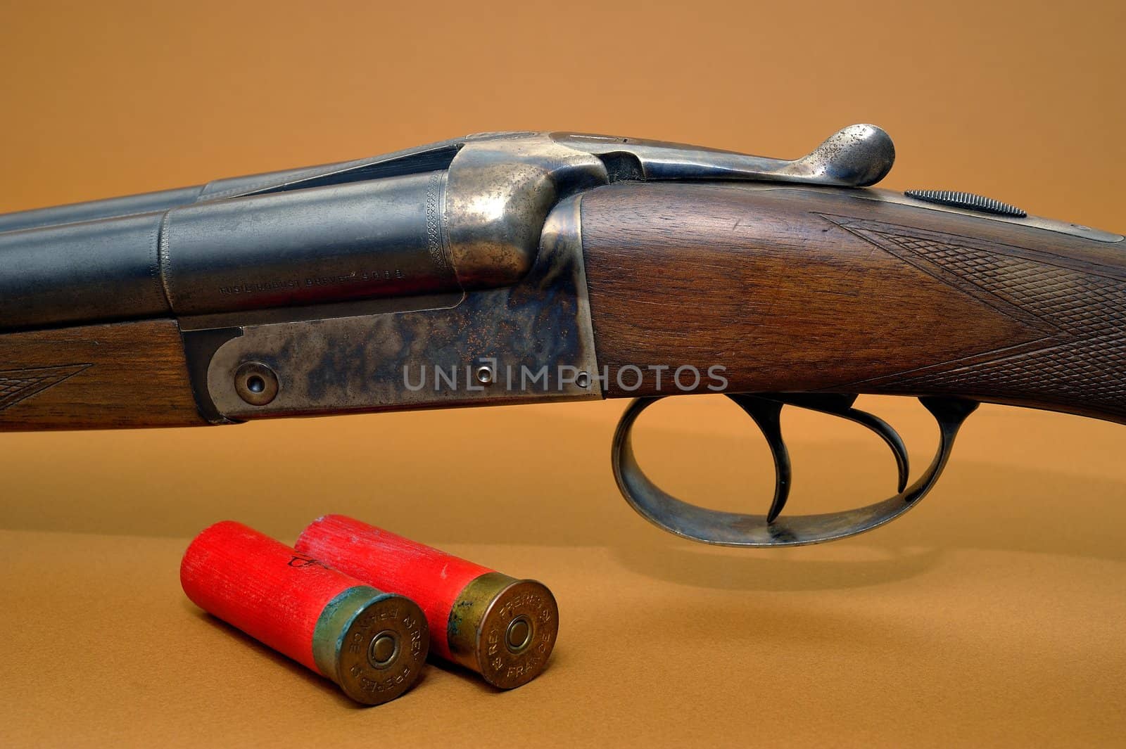 shotgun and its cartridges. Still life representing hunting.