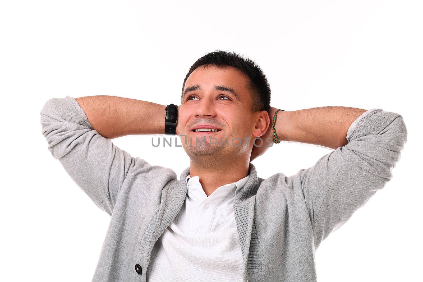 Young handsome man isolated over white background