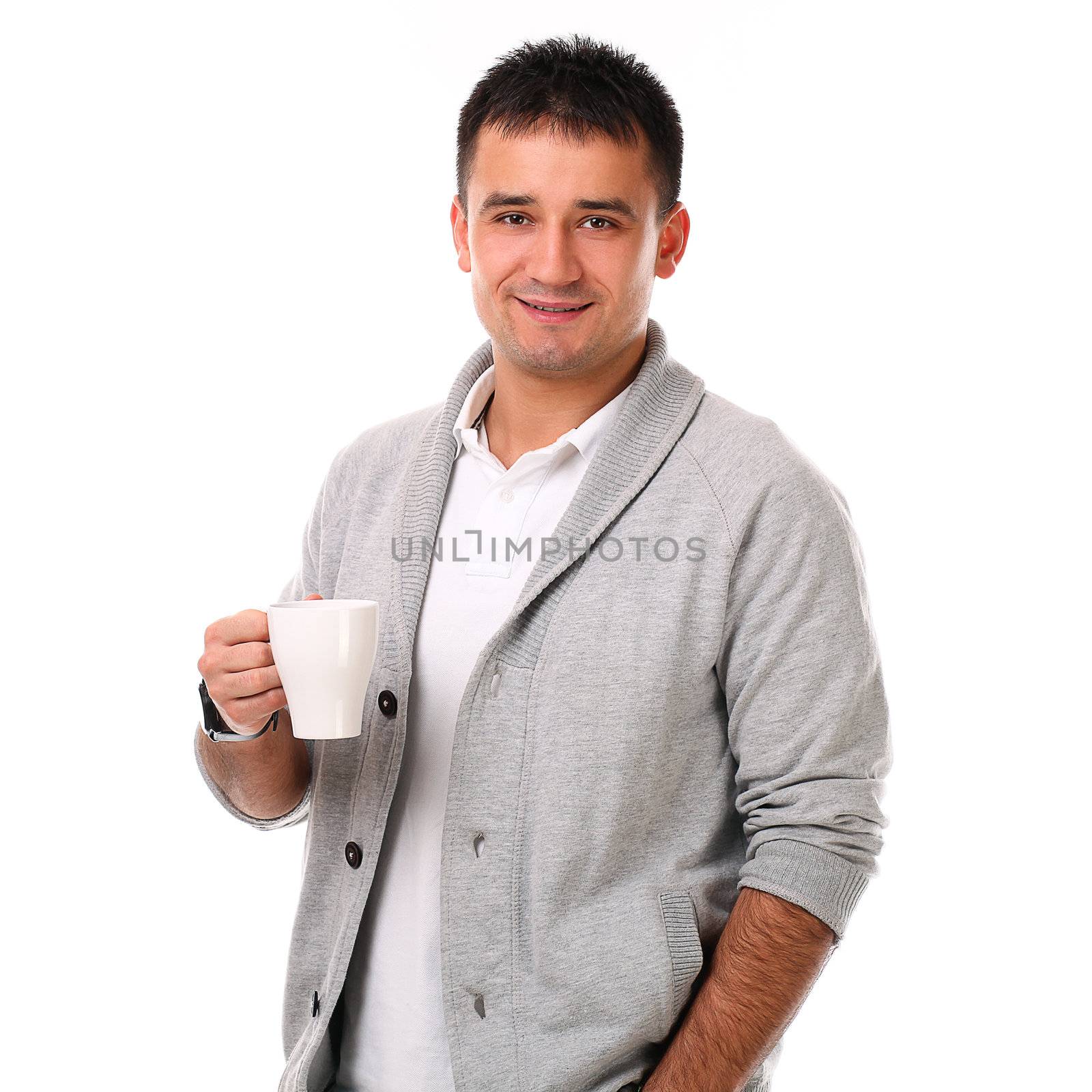 Young handsome man isolated over white background