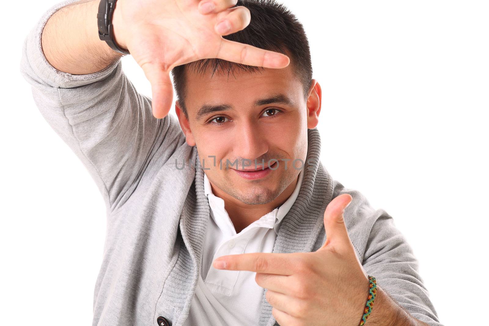 Young handsome man isolated over white background