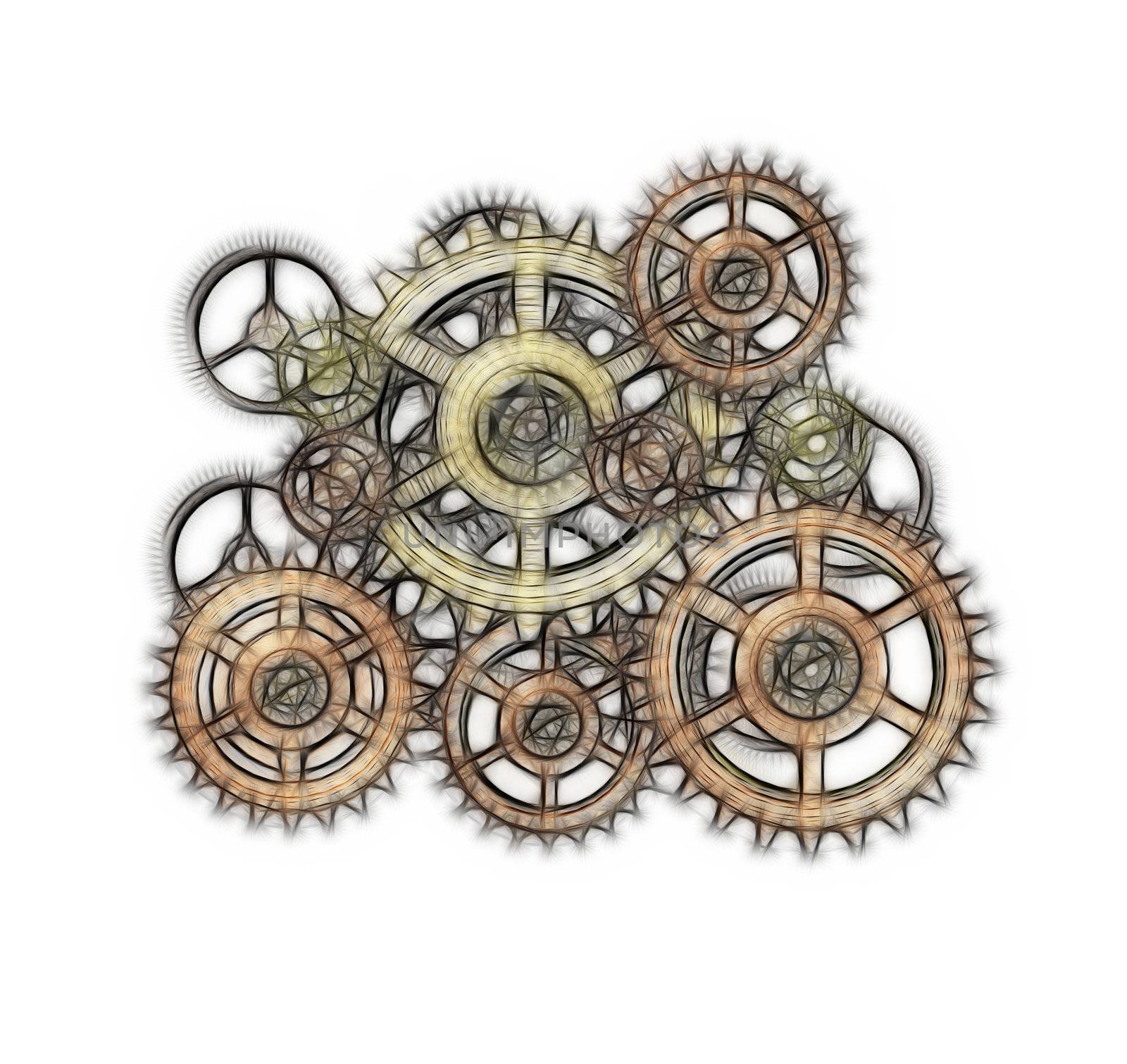 Sketch of various gears on white background