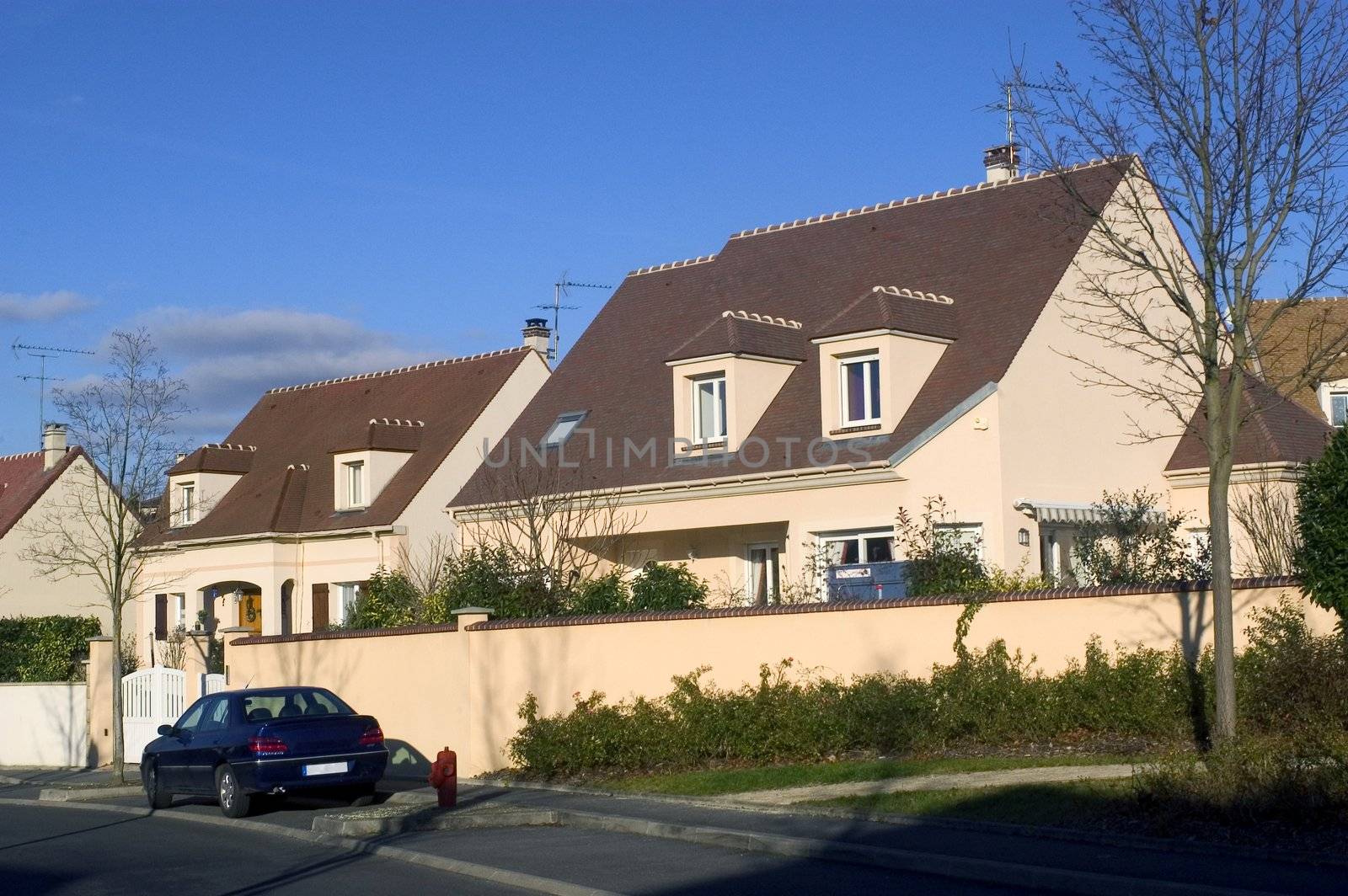 New real estate in France in the Paris region. Houses in an allotment which has just been finished.