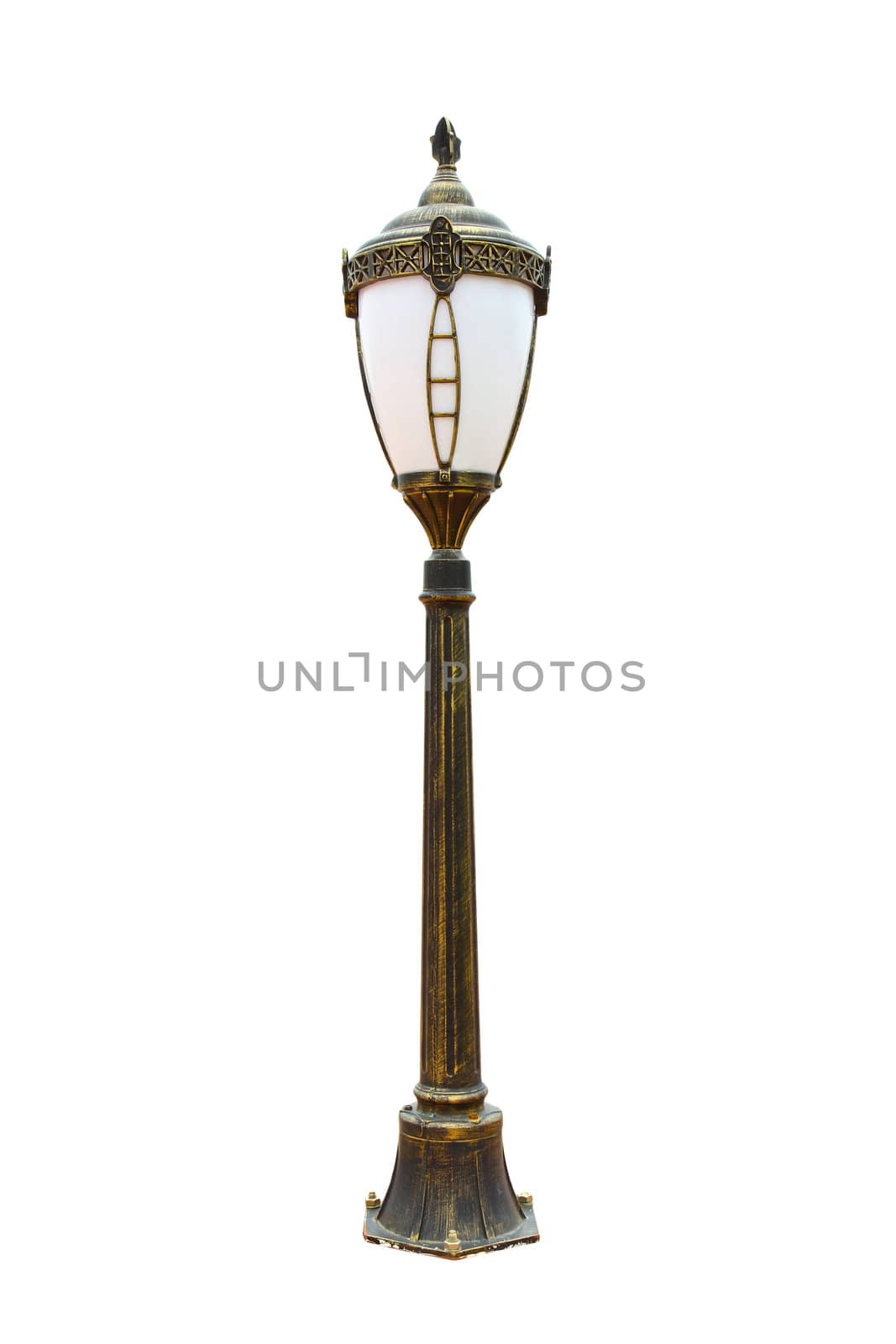 Street lamppost with one lamp black isolated on white background