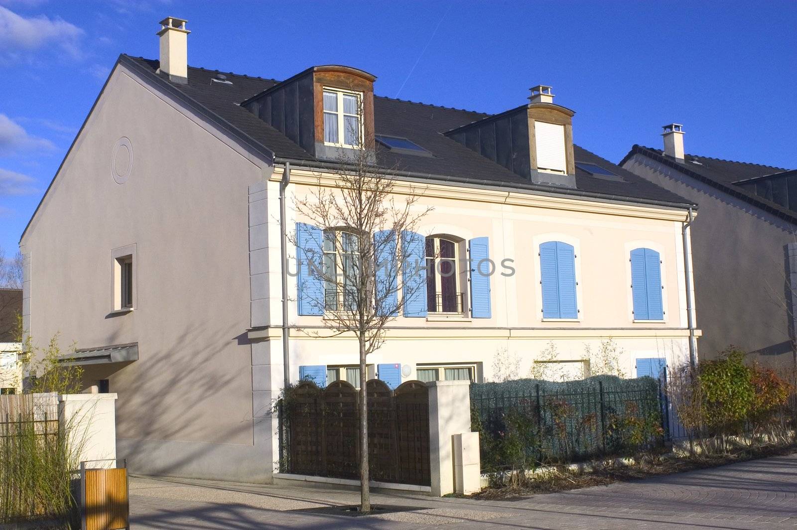 New real estate in France in the Paris region. Houses in an allotment which has just been finished.